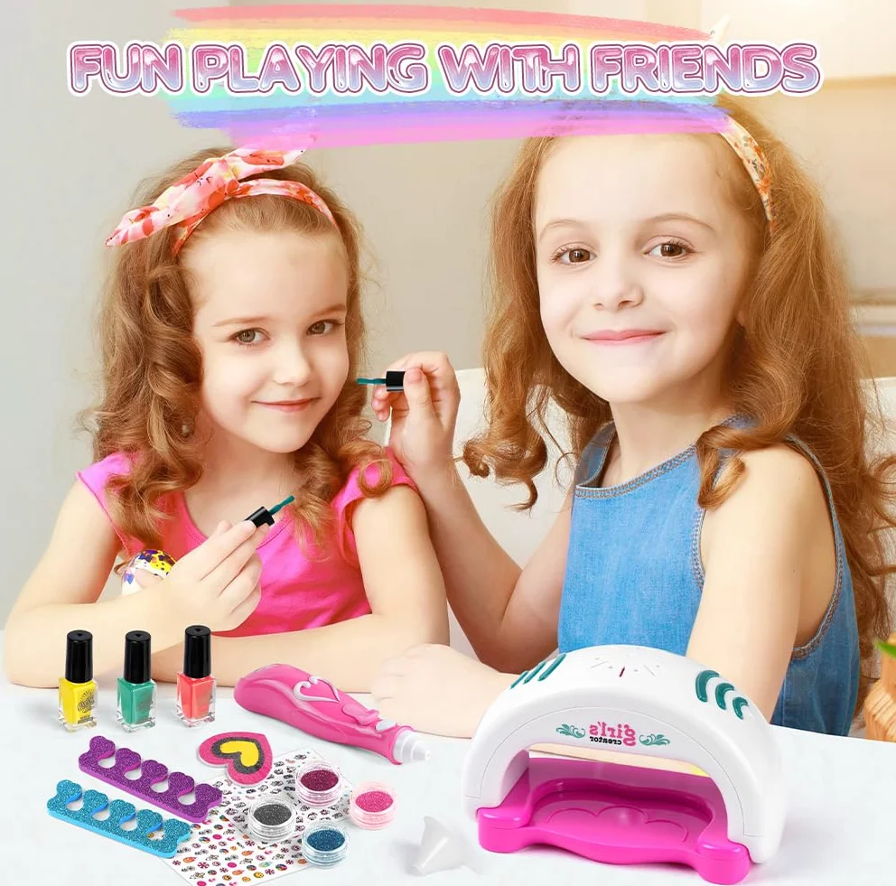 Aomig Zestaw do manicure dla dziewczyn, zestaw farb do paznokci, zestawy do salonu Manicure dla dzieci z suszarką do paznokci naklejki brokatowe pilniki do paznokci na urodziny Boże Narodzenie Dzień