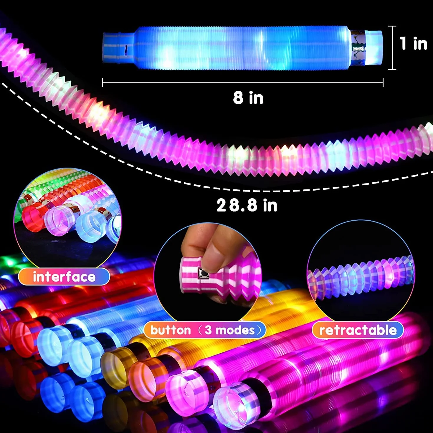 Piucrty 12 sztuk upominków na urodziny dziecka 2022 LED Pop Tubes Fidget Toys, bransoletki, dekoracja na imprezę, świecące pałeczki, kolorowe akcesoria, sensoryczne, zabawki, małe prezenty sylwestrowe