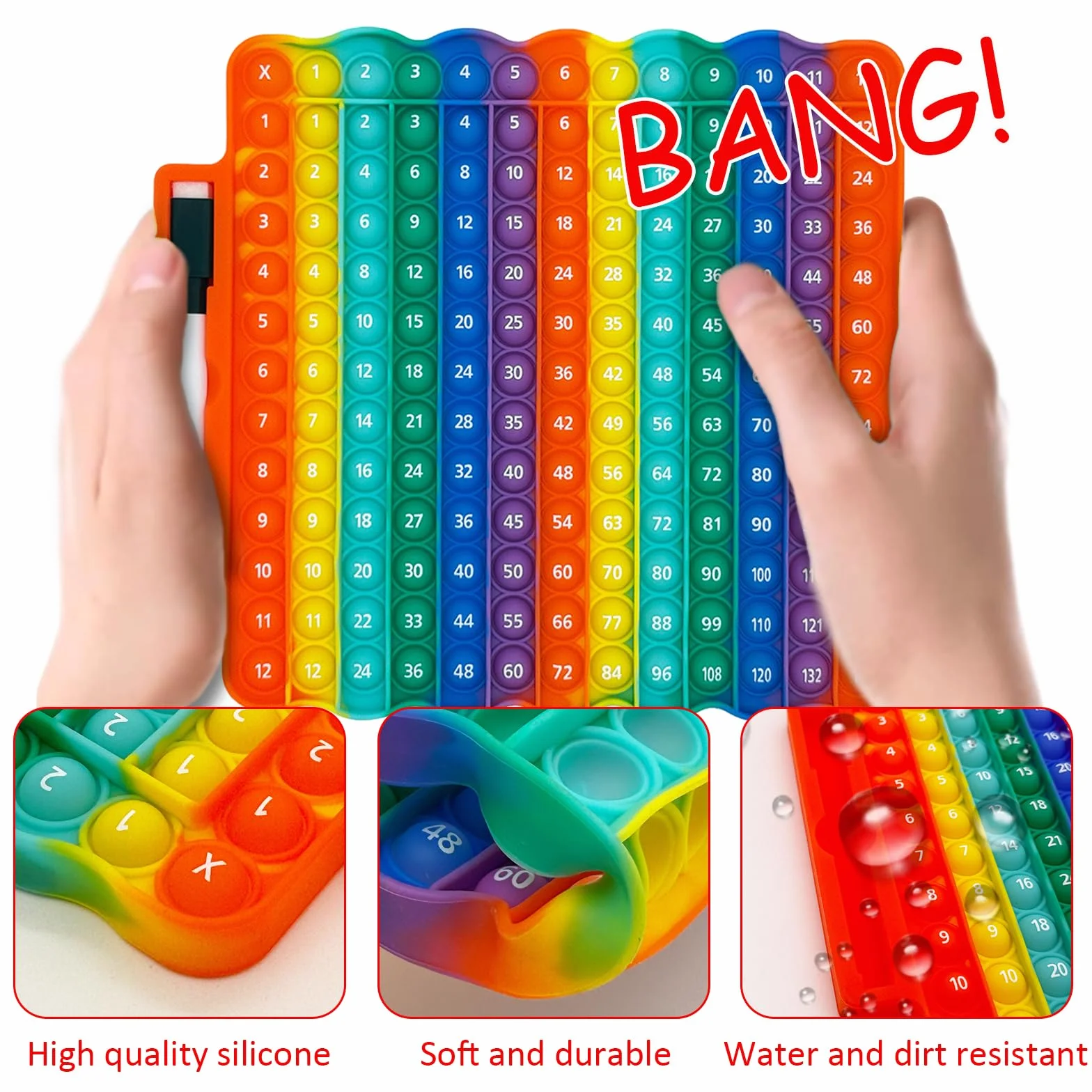 Popit Fidget Toys, Popet Zabawka, Popit Zabawka do Nauki Mnożenia, Zabawki Pop z Kartami Matematycznymi i Wymazywalnymi Długopisami, Zabawki Dla Dzieci i Dorosłych z Autyzmem