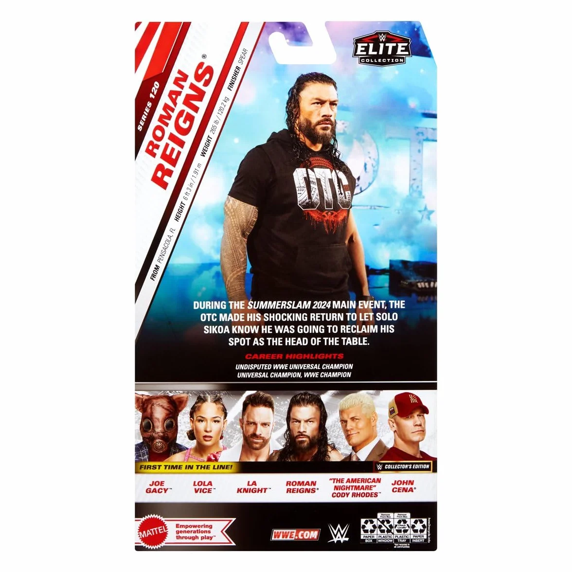 Mattel Mattel WWE Elite figurka akcji i akcesoria, seria #120, artykuł kolekcjonerski, Roman Reigns, ponad 15 cm, z 25 ruchomymi końcówkami i wymiennymi rękami, JCJ30