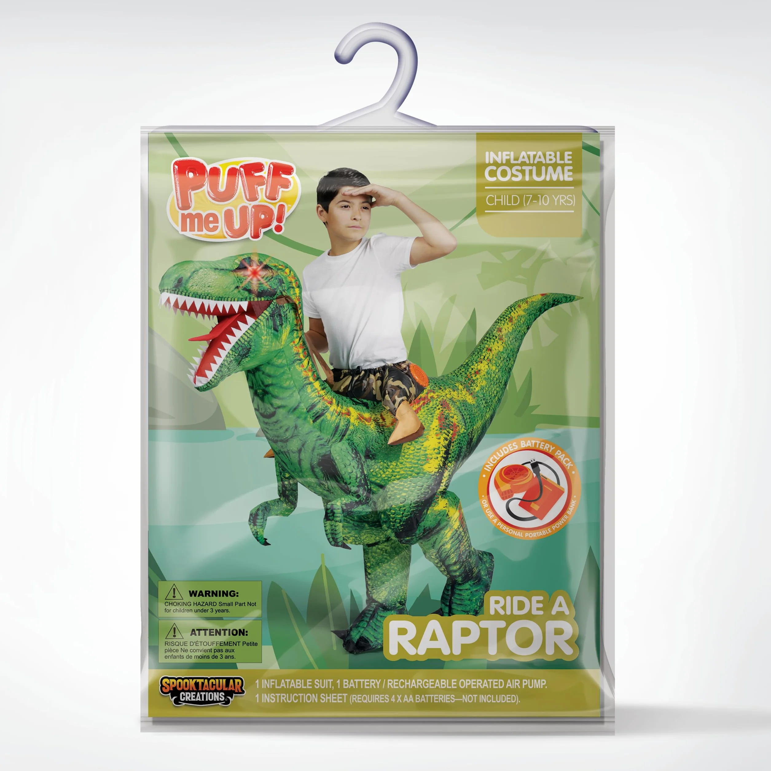 Spooktacular Creations Nadmuchiwany kostium dla dzieci, Halloween Raptor, LED Eyes Ride Raptor Dinozaur wysadzany na imprezę halloweenową