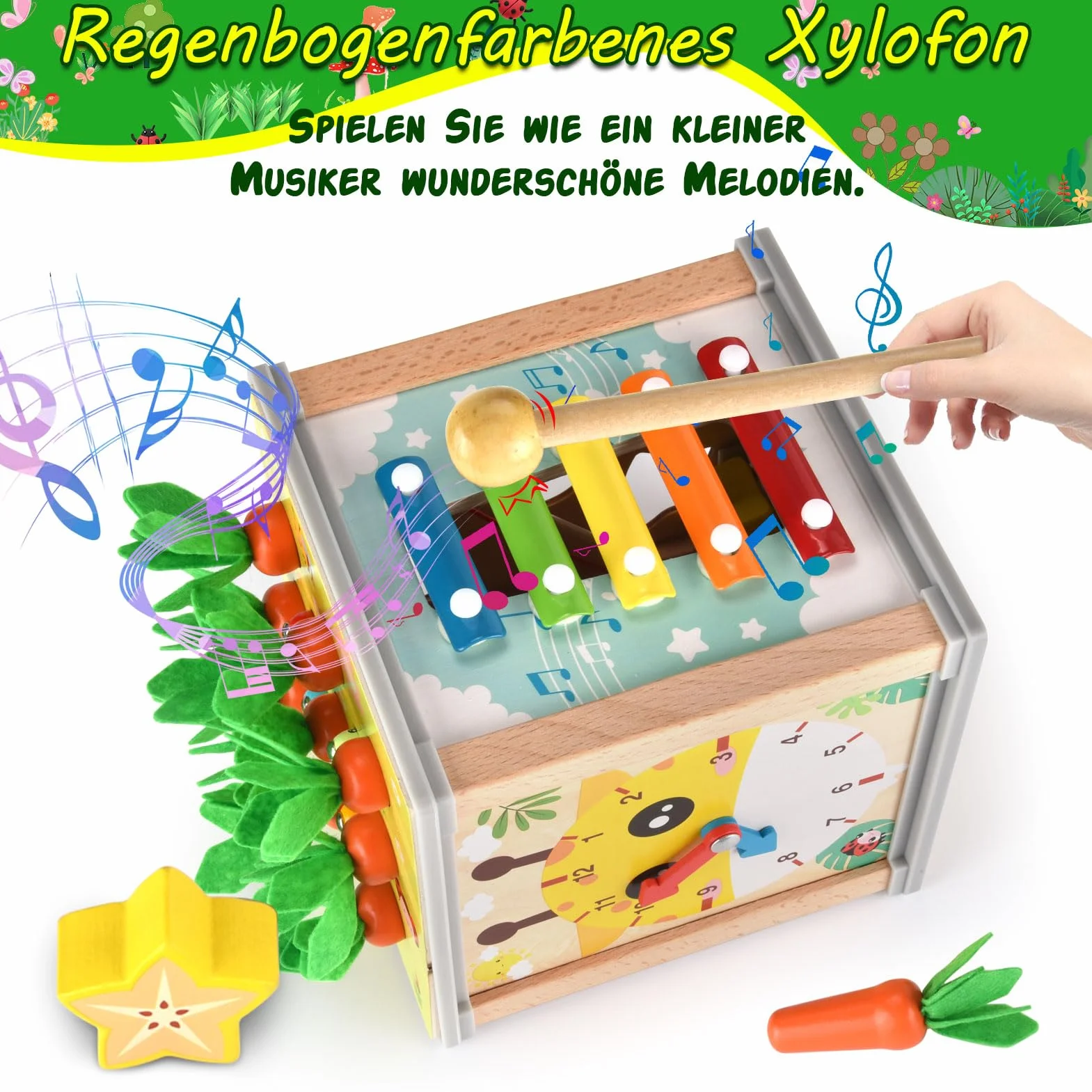 Kostka aktywności dla niemowląt 1 rok, 7 w 1 kostka, interaktywne gry dla niemowląt, drewniana zabawka sensoryczna, edukacyjna kostka aktywności, zabawka Montessori, prezent na Boże Narodzenie,