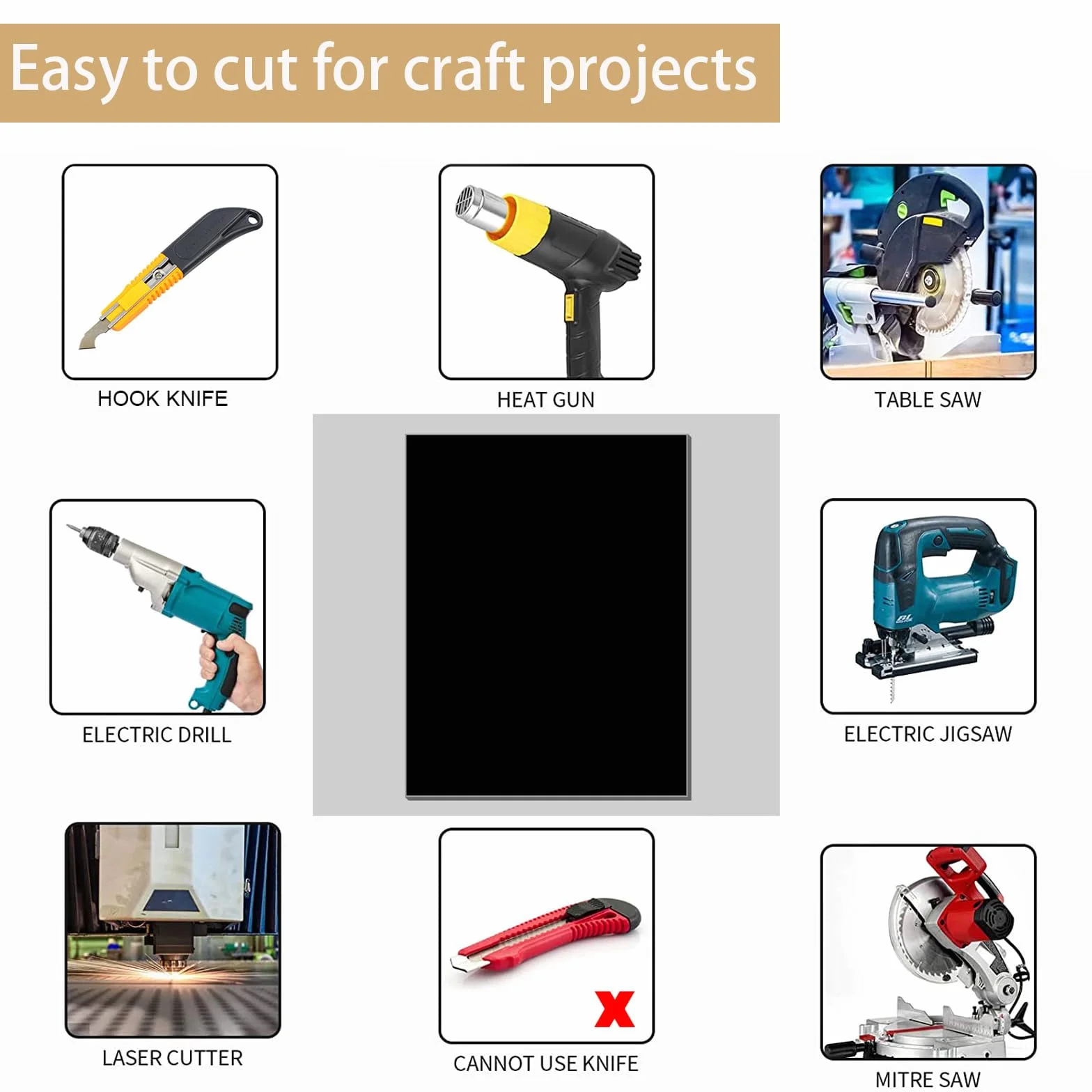 6 czarnych płyt akrylowych A4, czarne płyty akrylowe, kwadratowe, 1 mm, do cięcia laserowego, akrylowe, płyty z tworzywa sztucznego, do tabliczek, projektów DIY, do majsterkowania, malowania