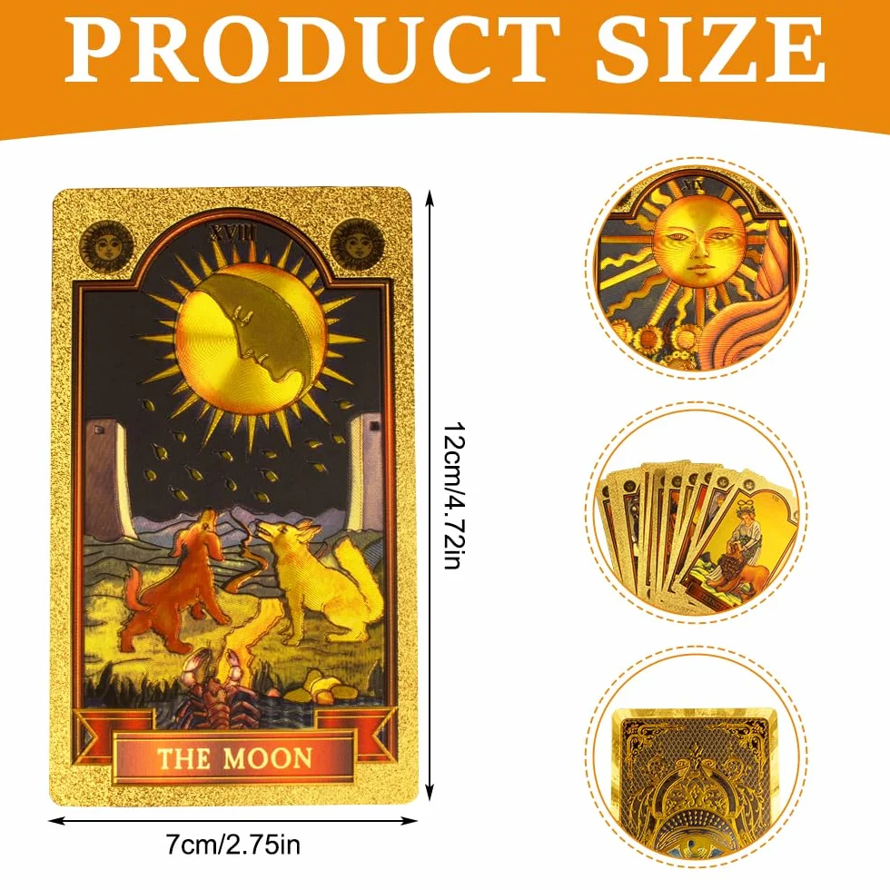 Zestaw tarota, 78+2 karty tarota, złote oko Marsylia Tarot z przewodnikiem, wróżbiarstwo tarota, karty tarota PCV, wodoodporne i bez fałd, zestaw tarota dla początkujących (złoty)