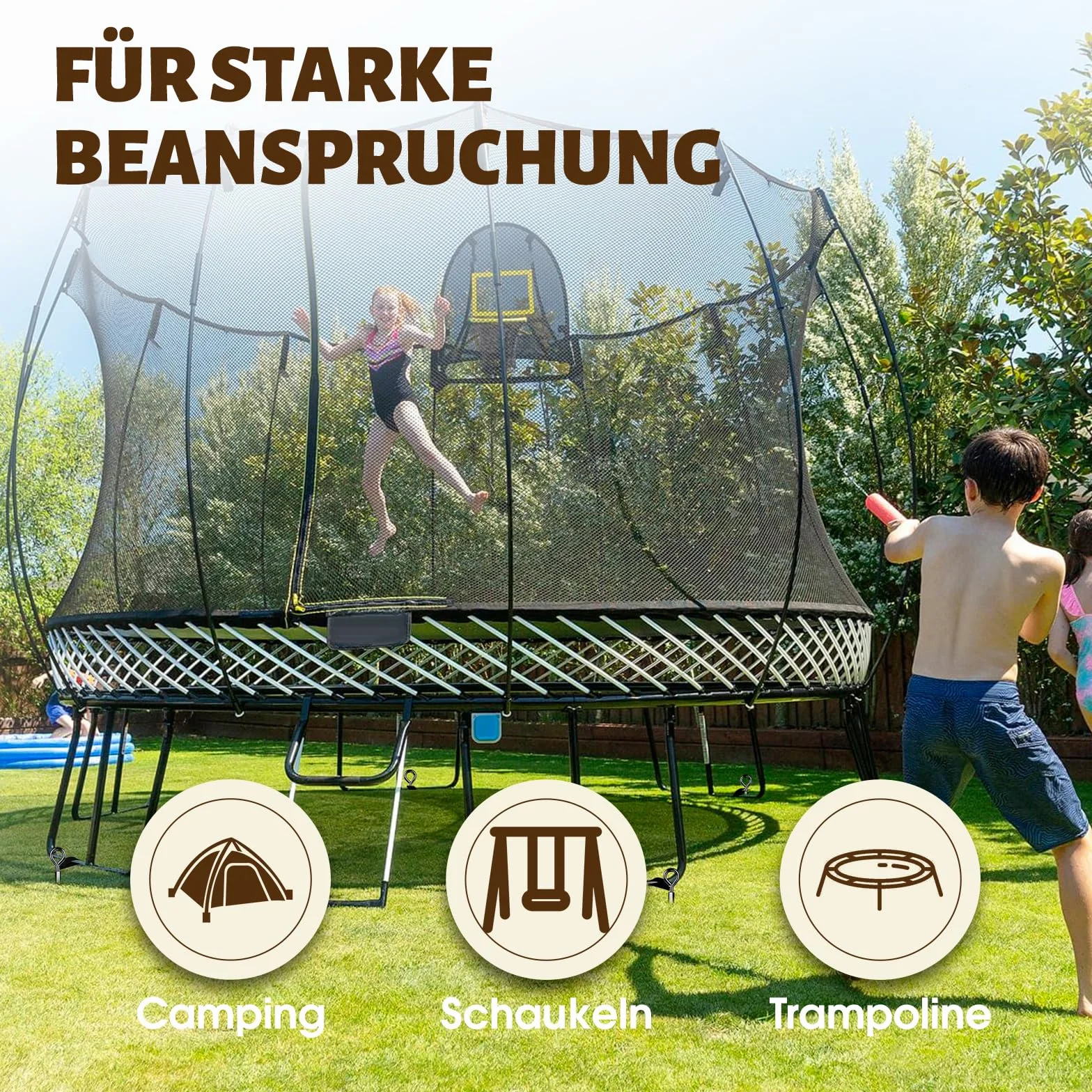 Heavy Duty zestaw 4 metalowych kotw do trampoliny, do namiotów, huśtawek, zadaszeń, silnego wiatru