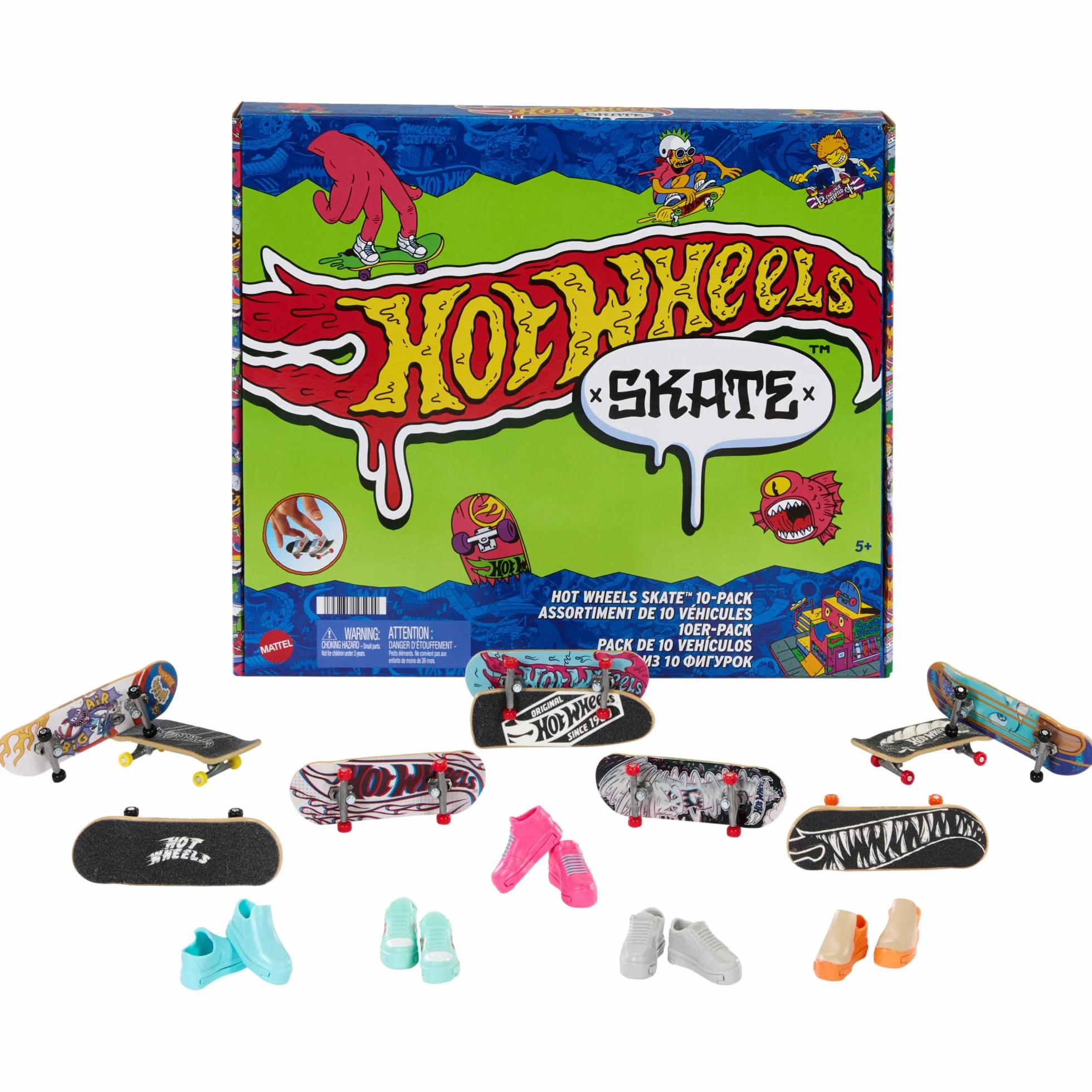 Hot Wheels Skate Zestaw 10 deskorolek do jazdy palcami i 5 par butów HTP59