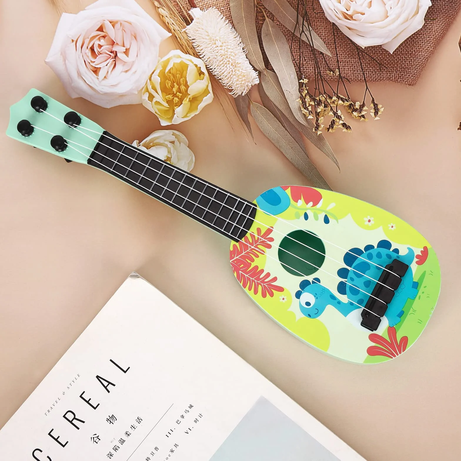 Gitara dziecięca, 37 cm, dla dzieci, mini gitara, ukulele, ukulele, instrument z 4 regulowanymi strunami, mini gitara dla małych dzieci, początkujących, chłopców, dziewczynek, prezent (styl-B)