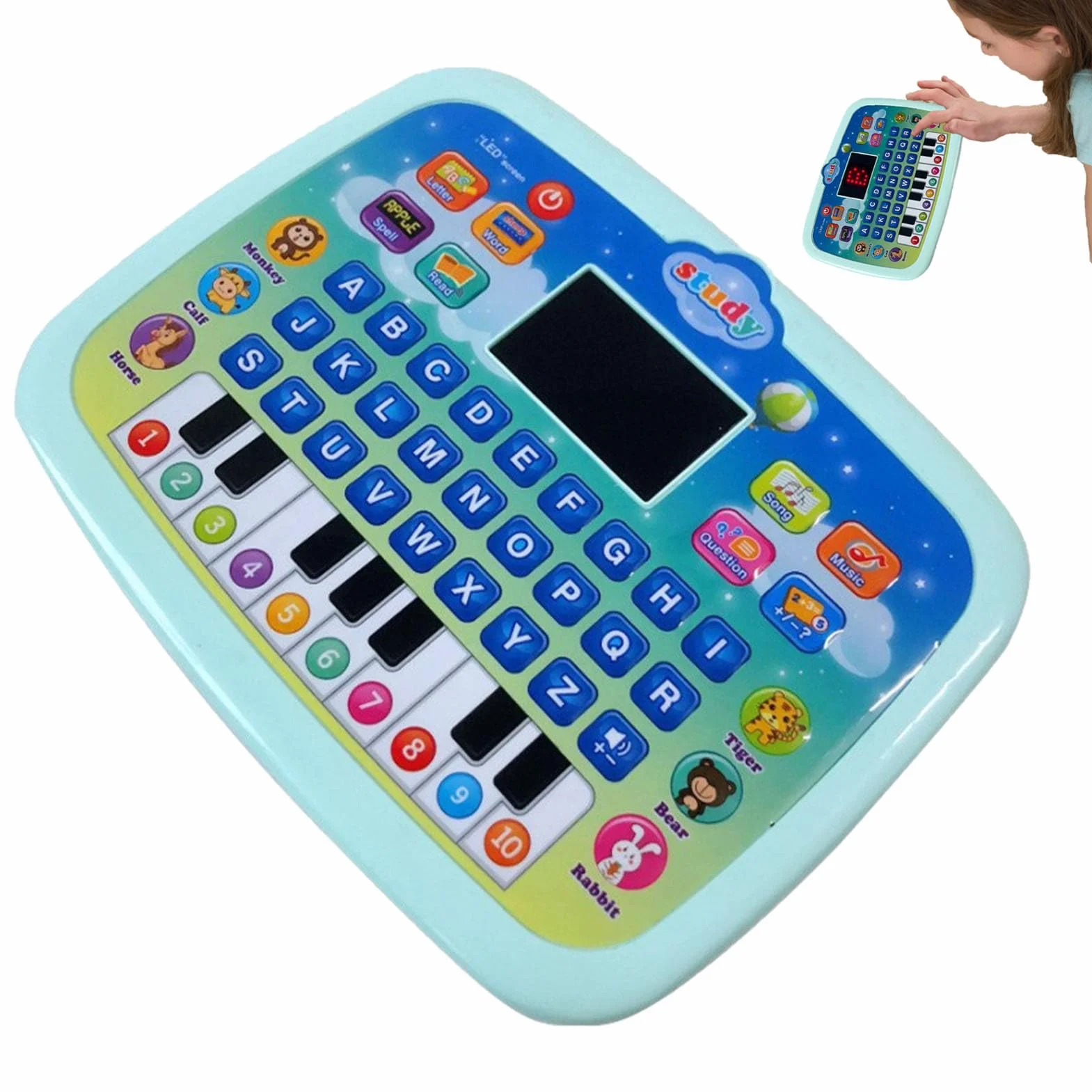 Learning Tablet - Kids Educational Laptop, English Learnings Toy with LED Screen, Fun Feature, Early Education Essential, Learning Device for Boys Girls 1-4 Years Old Preschool Pink Green