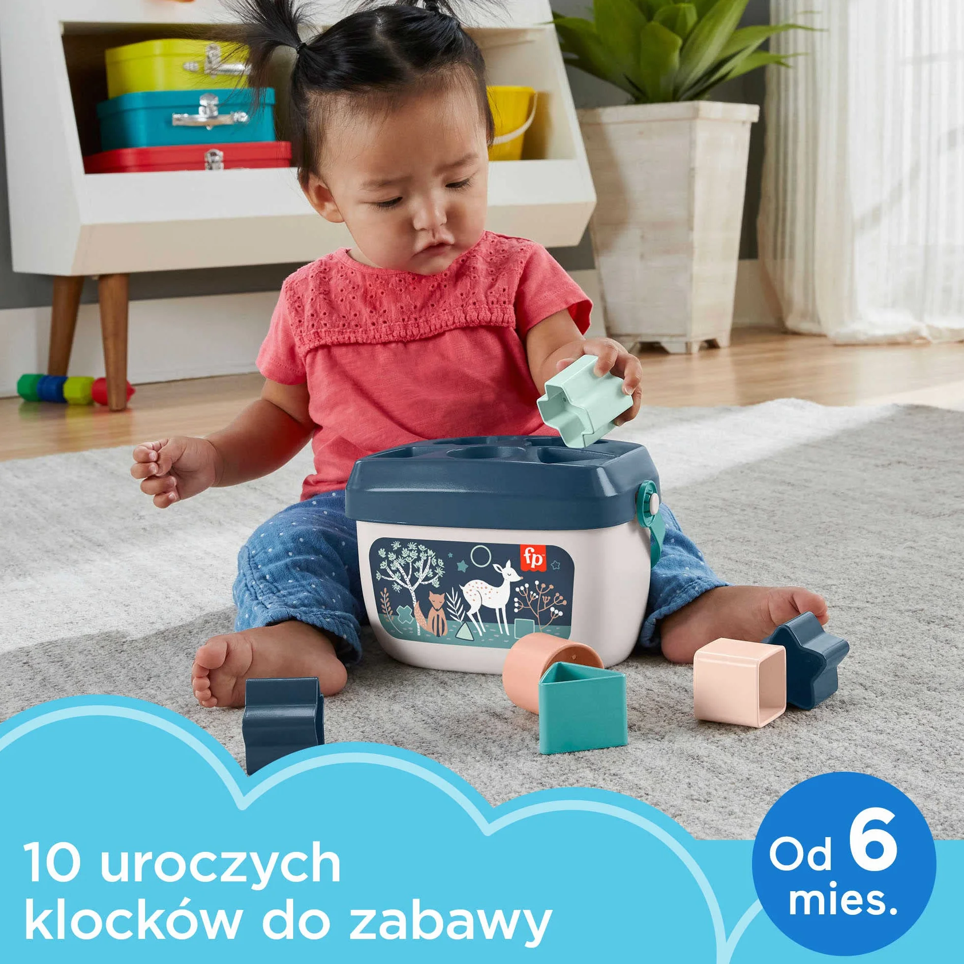 Fisher-Price Pierwsze klocki malucha (Nocny las), zestaw 10 klocków do układania i sortowania, dla niemowląt od 6 miesiąca życia, HJP20