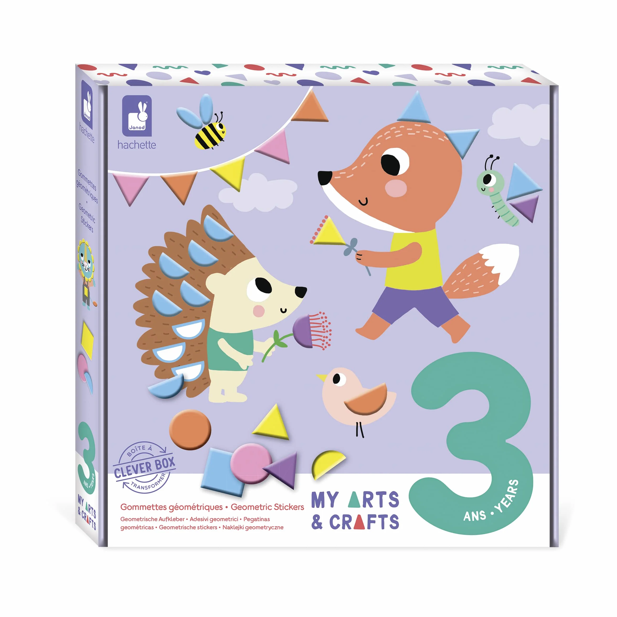 JANOD - My Arts & Crafts - Od 3 lat - Geometryczne naklejki - 4 obrazy - Zestaw do kreatywnego spędzania wolnego czasu dla dzieci - Nauka umiejętności motorycznych i koncentracji - J07740