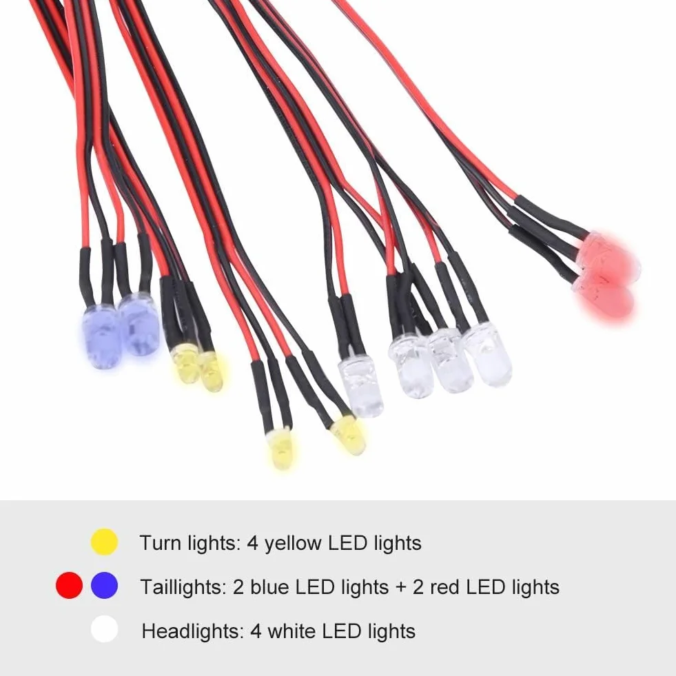 RC Car LED Light Set, 12 LED Lighting System Kit Symulacja Migające światła dla 1/10 1/8 RC Car Truck Crawler, DC5~12V