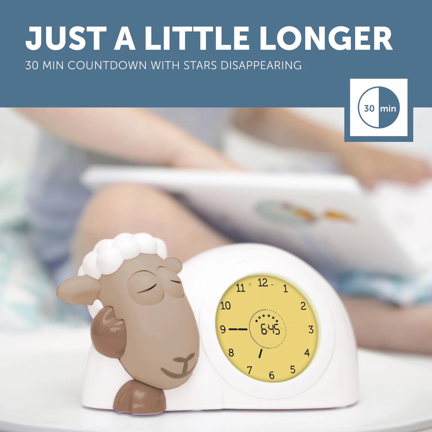 Zazu Sam The Lamb zegar do trenera snu i lampka nocna dla dzieci, regulowana jasność, automatyczne wyłączanie, brązowy