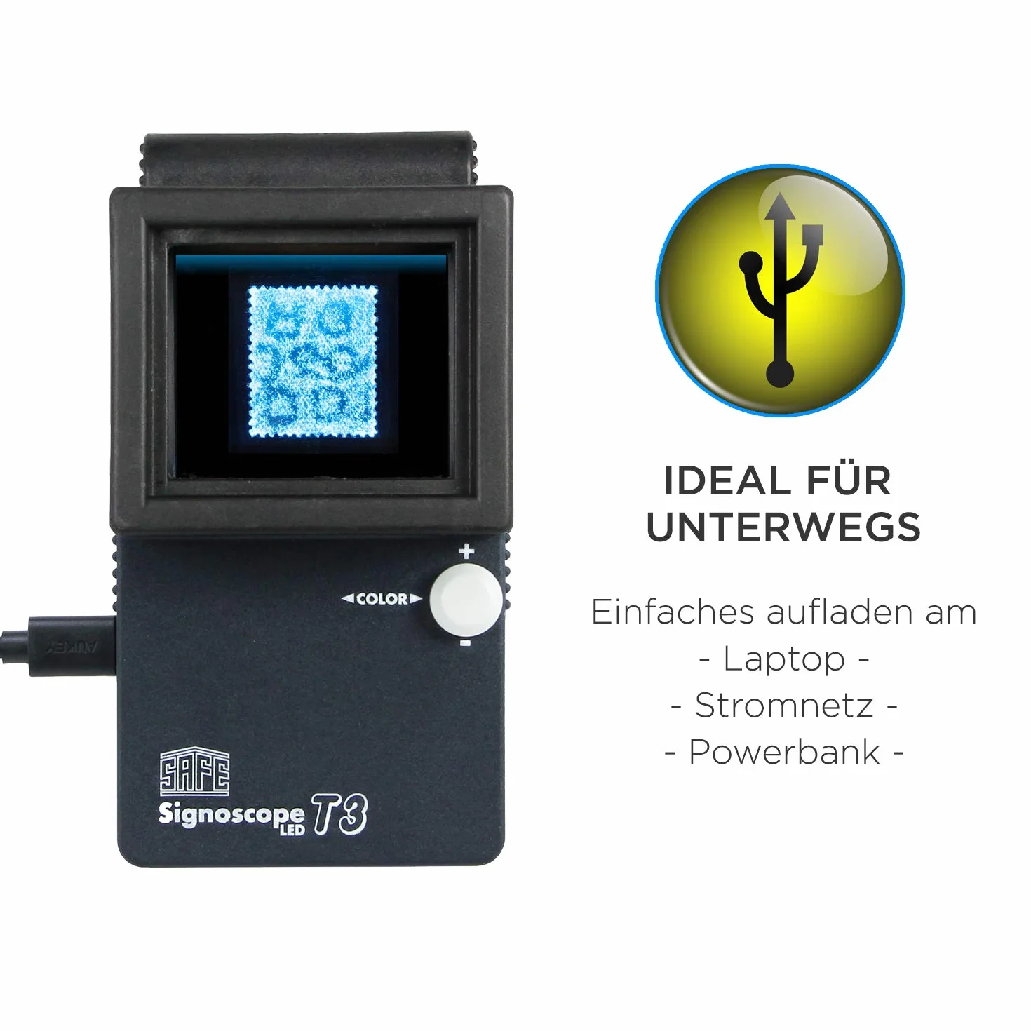 SAFE 9893 Signoscope T3 tester znaków wodnych z 3 przyciemnianymi diodami LED – sprawia, że różnice znaków wodnych są widoczne
