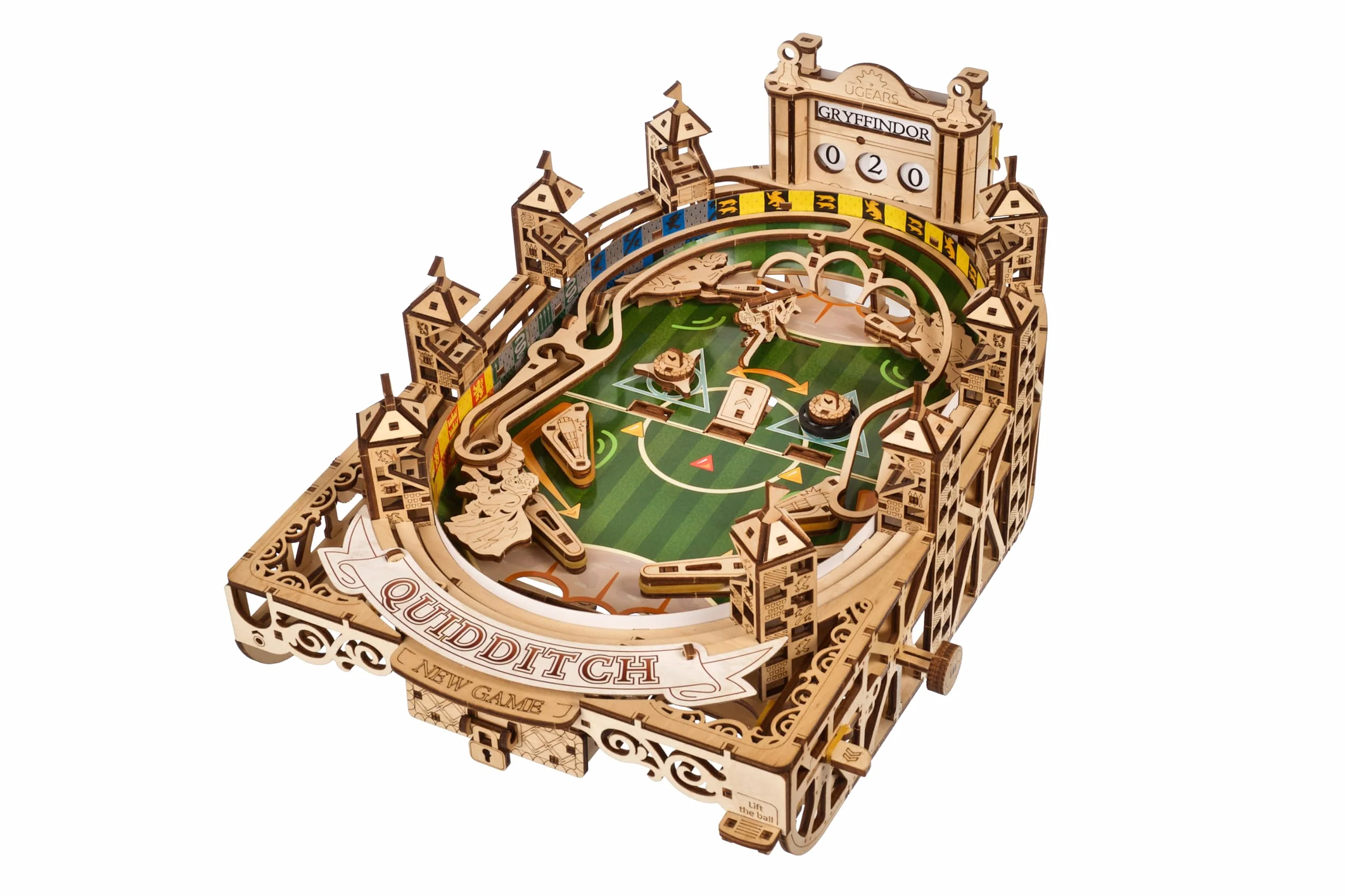 UGEARS Harry Potter Quidditch Flipper – zestaw modelarski dla dorosłych – drewniane puzzle 3D w stylu magicznego drewna – unikalny zestaw drewniany automatu do flippera jako przeżycie 3D dla dorosłych