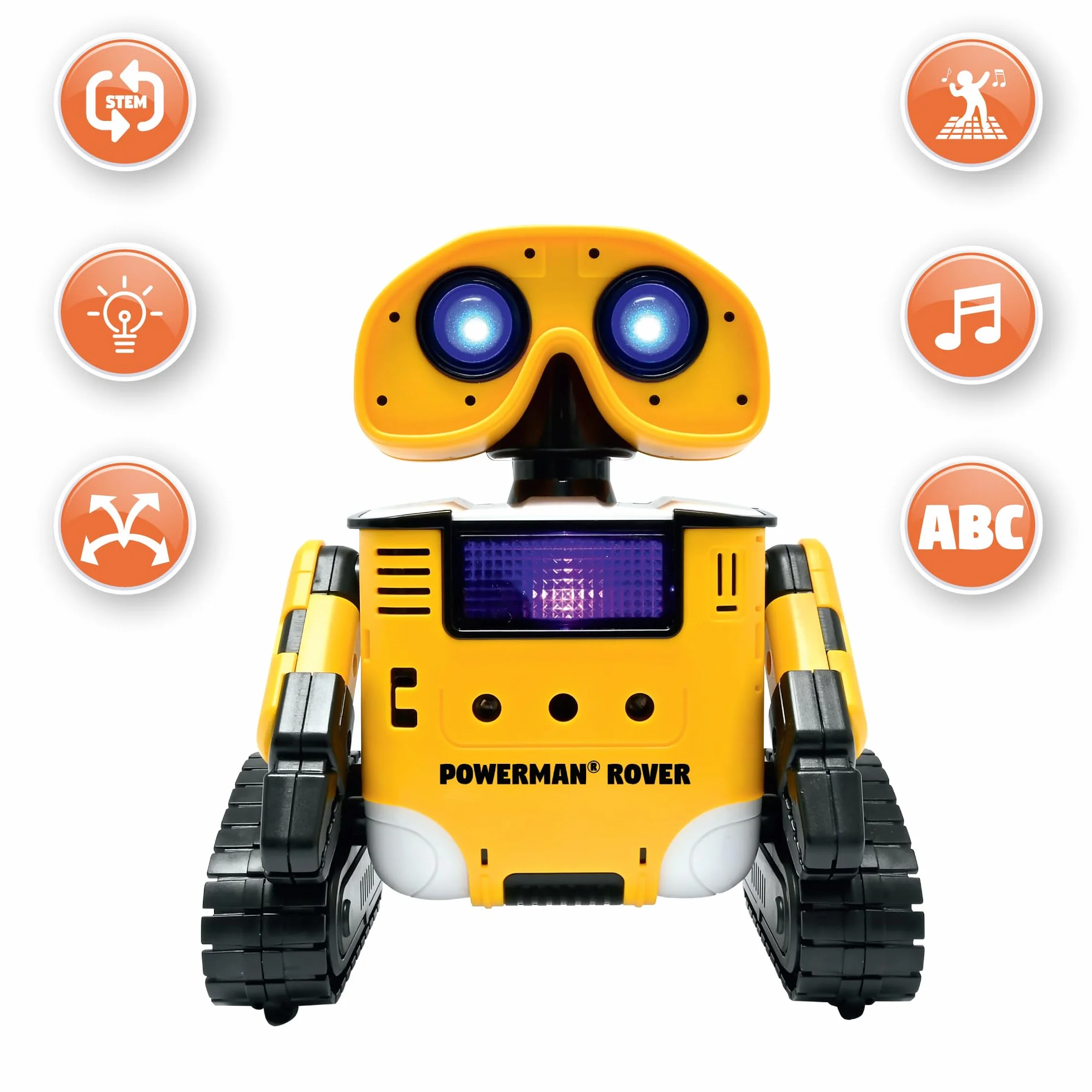 Lexibook ROB14 Powerman Rover, Twój Towarzysz Robota, Pilot Zdalnego Sterowania i Gestami, Odtwarza Muzykę i Tańce, Powtarza się po Tobie, Efekty Świetlne i Dźwiękowe, Programowalny Stem, Żółty