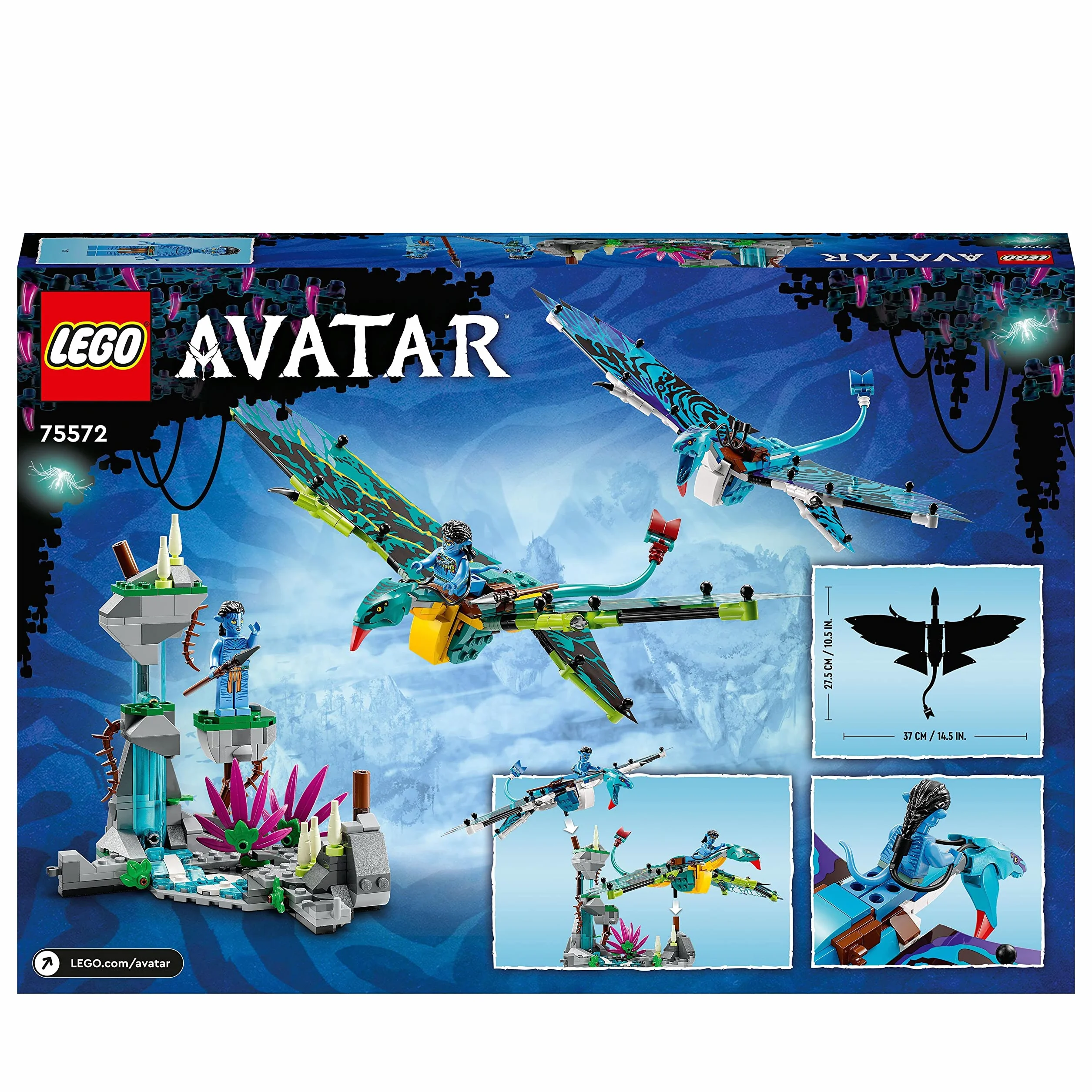 LEGO Avatar Pierwszy lot na zmorze Jake’a i Neytiri, zestaw z filmu „Avatar” z 2 figurkam zmór do zbudowania z ruchomymi, foliowymi skrzydłami, zabawka dla dziecka i prezent dla 9-latka, 75572