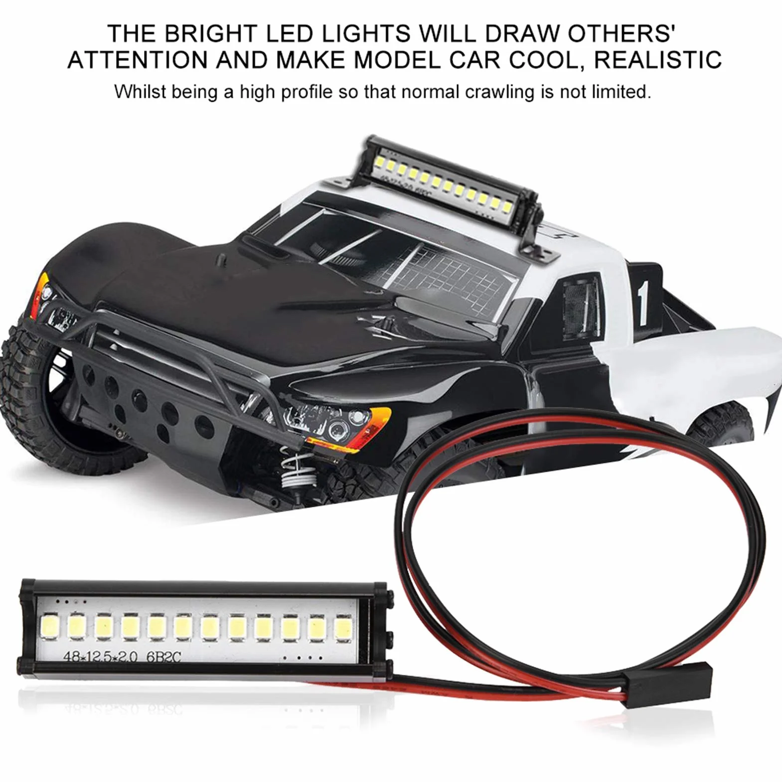 GEBY RC LED Light Bar, 55mm RC Crawler LED Light Bar LED Lampa 1:10 RC Car Część dla 90046 90048 SCX10