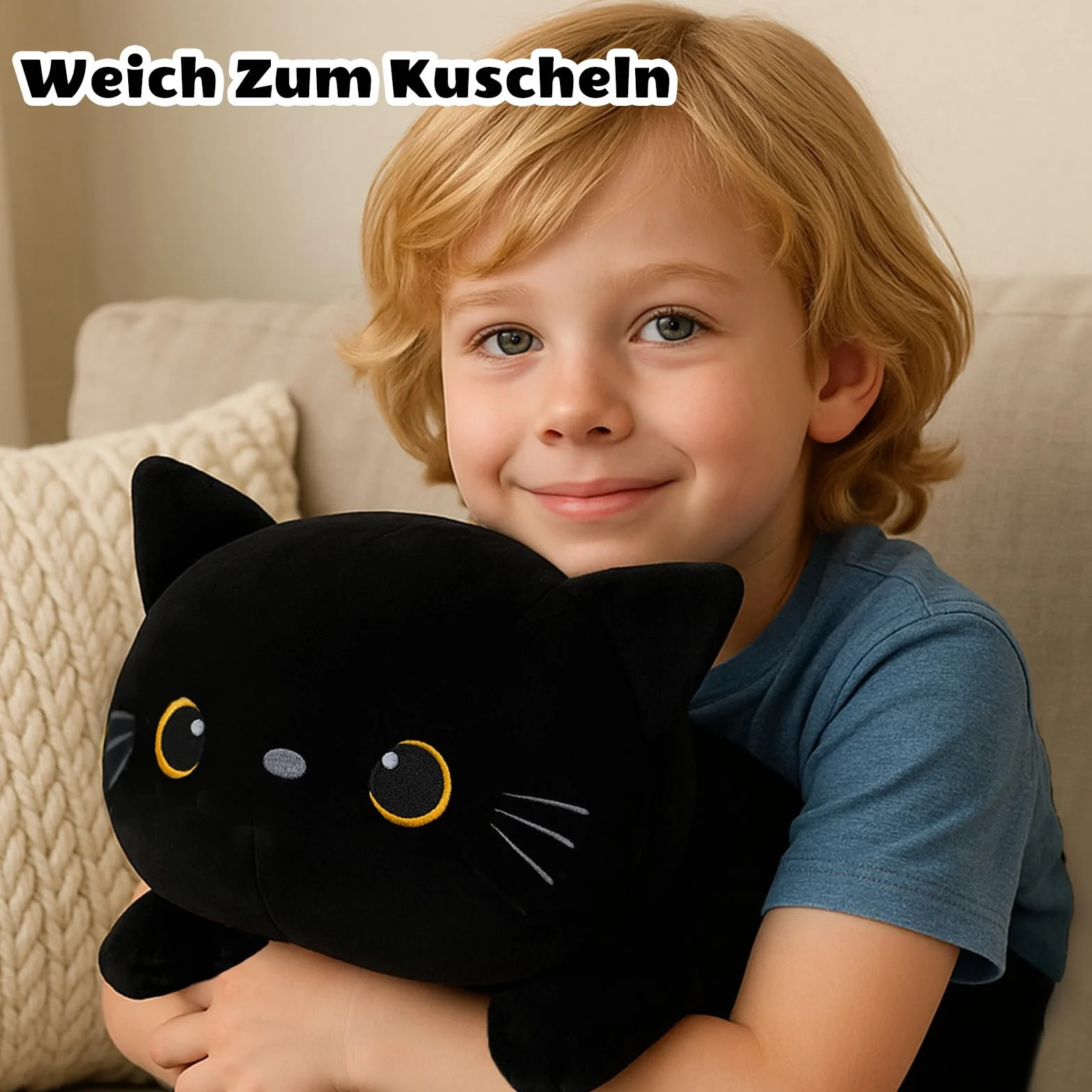 SQEQE Black Cat Plushies wypchane zwierzęta z 4 niemowlętami, śliczny czarny kot, pluszowa poduszka, miękka zabawka, prezent urodzinowy dla dziewcząt, chłopców