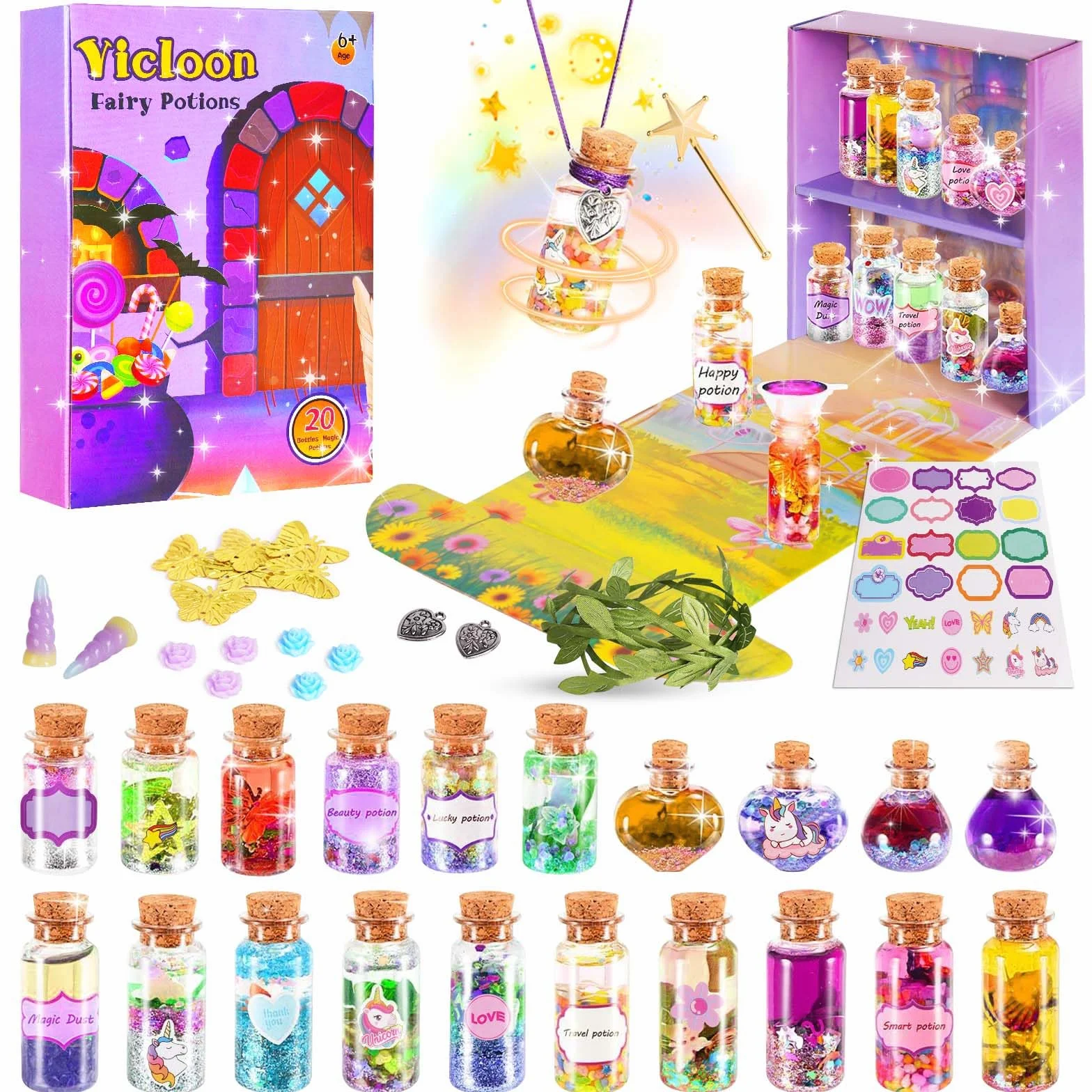 Vicloon Zestaw magicznych mikstur dla dzieci, kreatywny prezent DIY, zestawy magicznych mikstur zabawki rzemieślnicze prezenty dla dziewcząt magiczne mikstury zestaw do majsterkowania unikalne