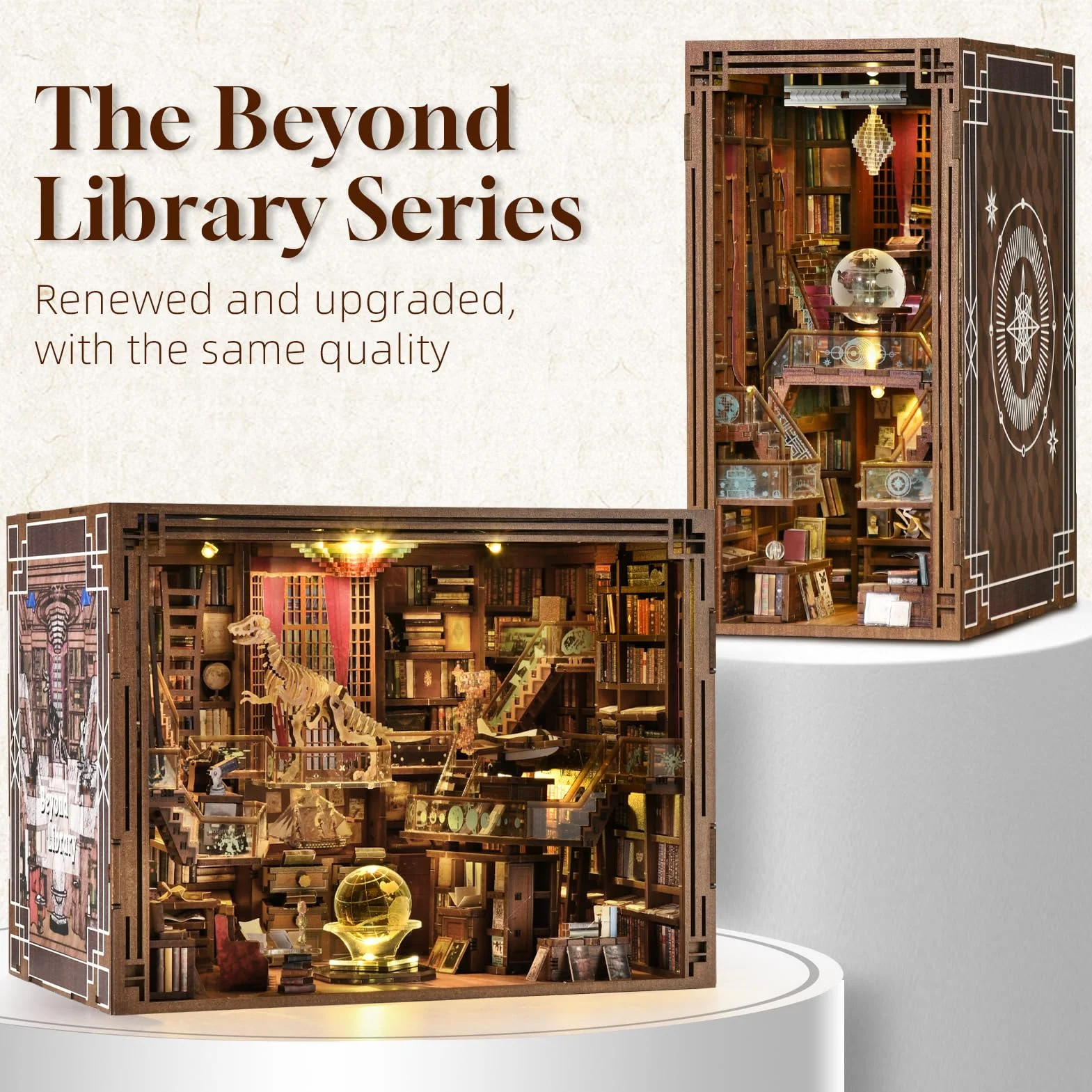 MiniCity Zestaw Book Nook, miniaturowy domek dla lalek 3D DIY, drewniane puzzle 3D, z dekoracją, ze światłem LED, dla nastolatków i dorosłych (Beyond Library Max)