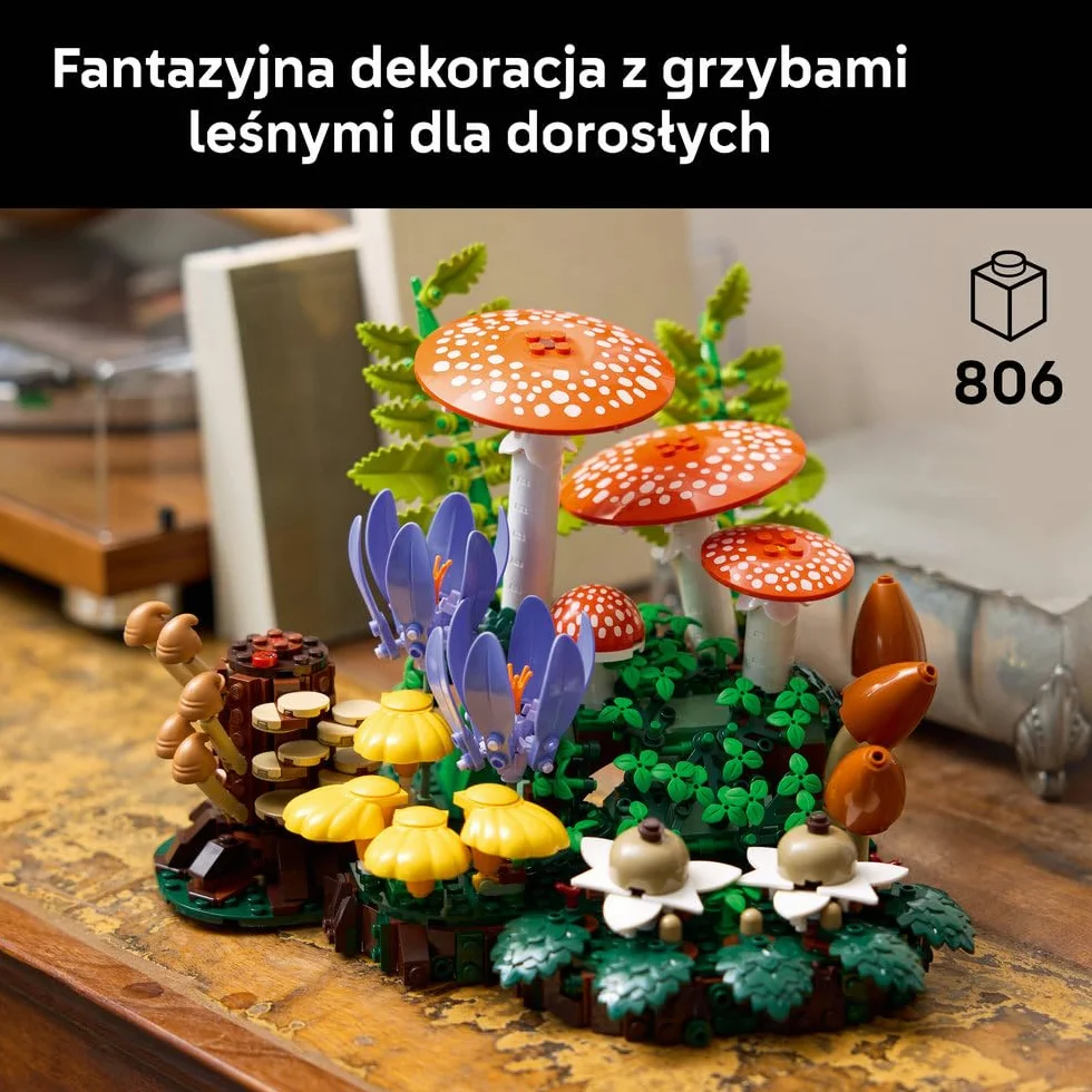 LEGO Botanicals Grzyby leśne, zestaw konstrukcyjny dla dorosłych, roślinna ozdoba do salonu z muchomorem i kwiatami, pomysł na prezent dla kobiety, mężczyzny i miłośników roślin 11505