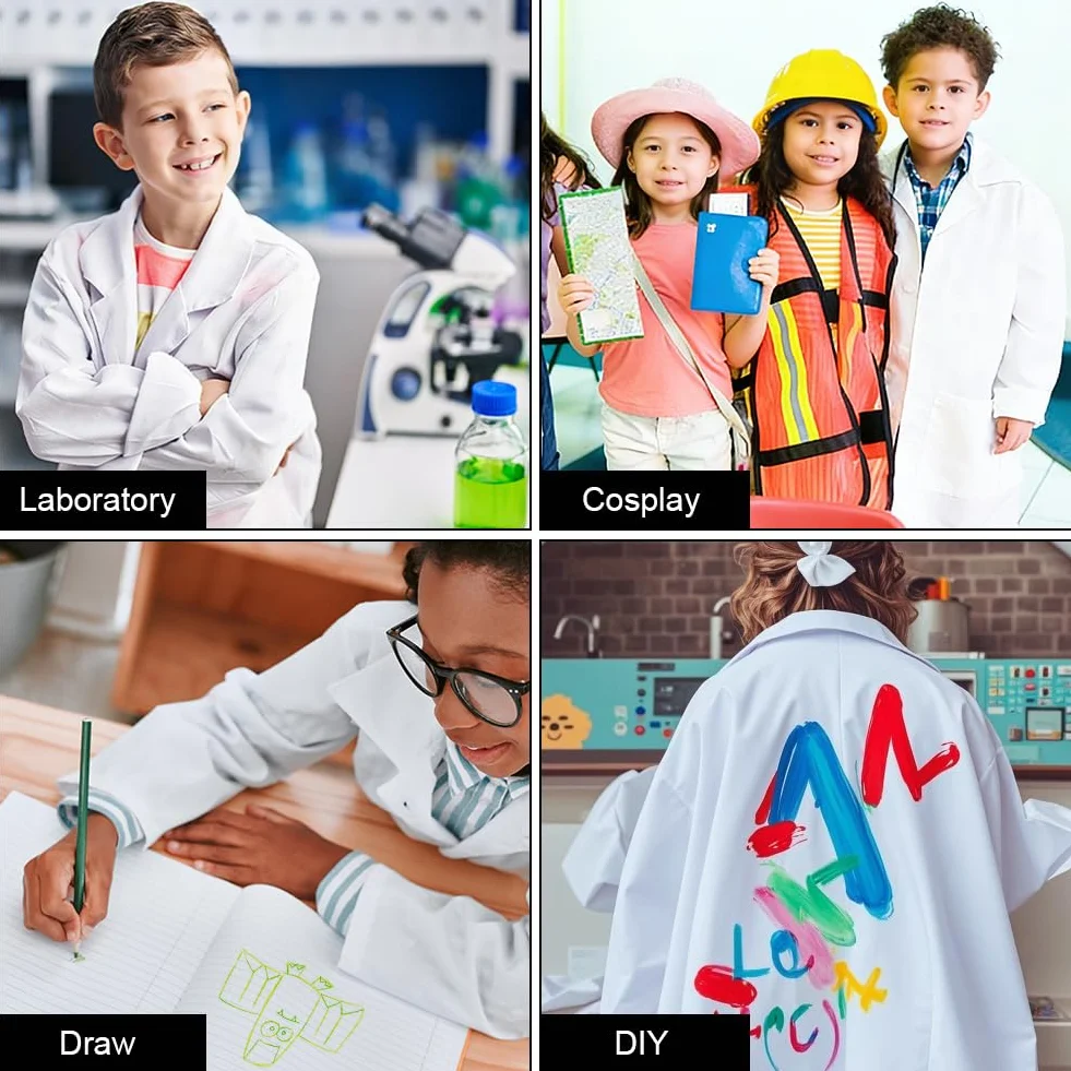 Szlafrok laboratoryjny dla dzieci, biały fartuch laboratoryjny dla dzieci, dziewczynka, z okularami ochronnymi i pozwoleniem na pracę, kostium lekarza dziecka, szlafrok naukowy dla studentów