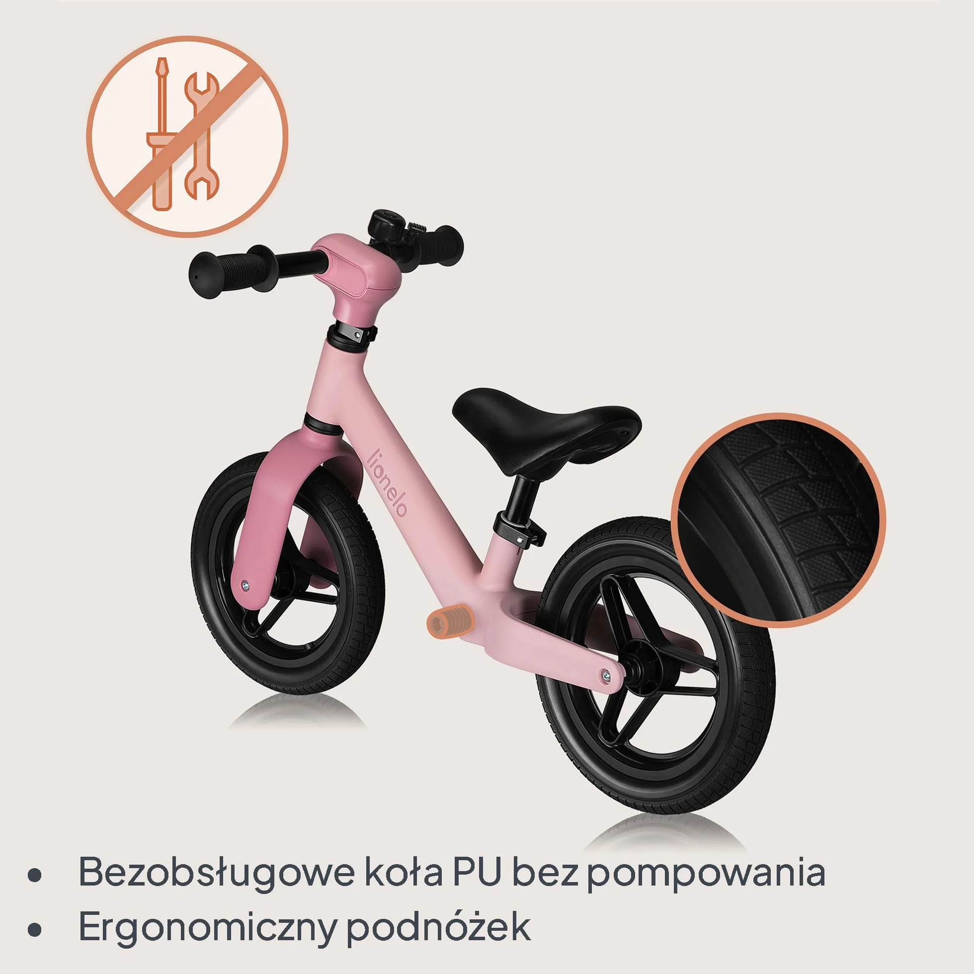 LIONELO Toni dziecięcy rowerek biegowy od 18 miesięcy do 30 kg, gumowe koła PU 25 cm, podnóżek, kosz, regulowane siedzisko i kierownica, antypoślizgowy uchwyt, lekki 2,3 kg, dzwonek