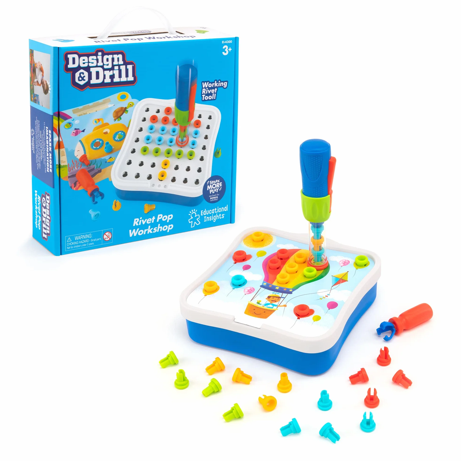 Learning Resources Zestaw do Nitowania Design & Drill, 54 elementy z mechanicznym nitownikiem, Zabawka STEM, Chłopcy i dziewczęta, Od 3 lat