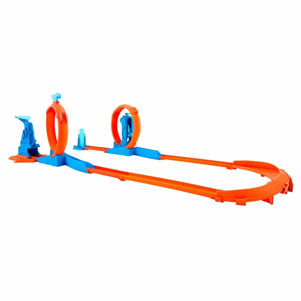 Hot Wheels Track Creator Tor wyścigowy Trzy pętle Zestaw do zabawy: samochód zabawka w skali 1:64, elementy do zbudowania toru z 3 pętlami, system torów Speed Snap Szybki klik i adaptery, JDW39