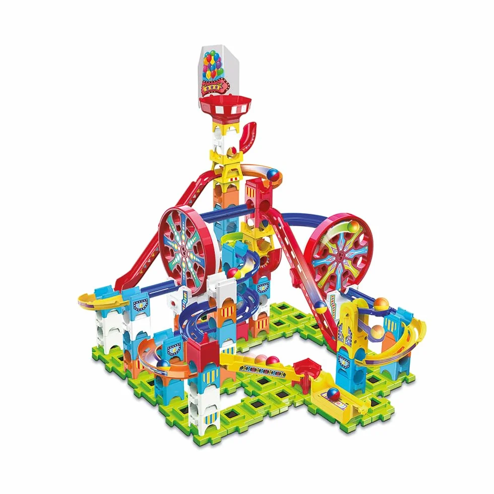 VTech - Marble Rush, elektroniczna wycieczka kulkowa Adventure Park Challenge L300E, zestaw konstrukcyjny, 96 sztuk, 10 kulek, prezent dla dzieci od 4 lat - Zawartość w języku francuskim