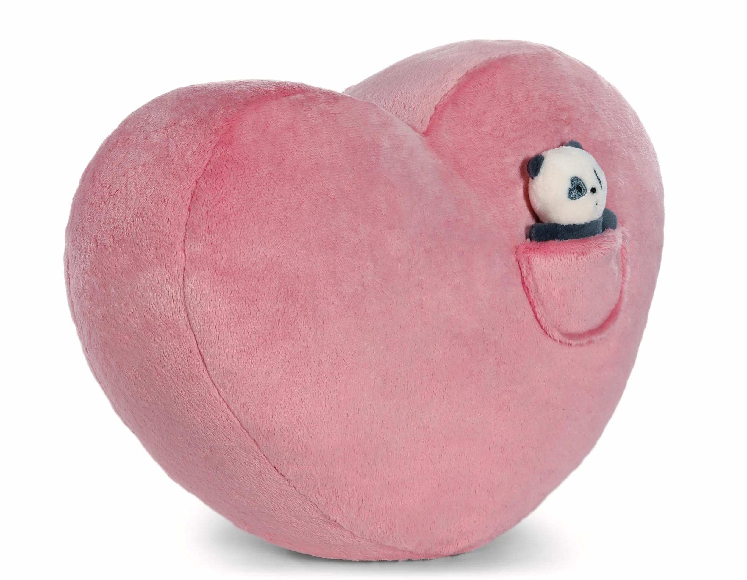 NICI Love 62618 Pluszowa poduszka w kształcie serca z malutką pandą (10 cm), puszysta poduszka do przytulania dla dzieci i dorosłych, idealna do domu, przedszkola lub na podróż, 40 x 27 cm, różowa