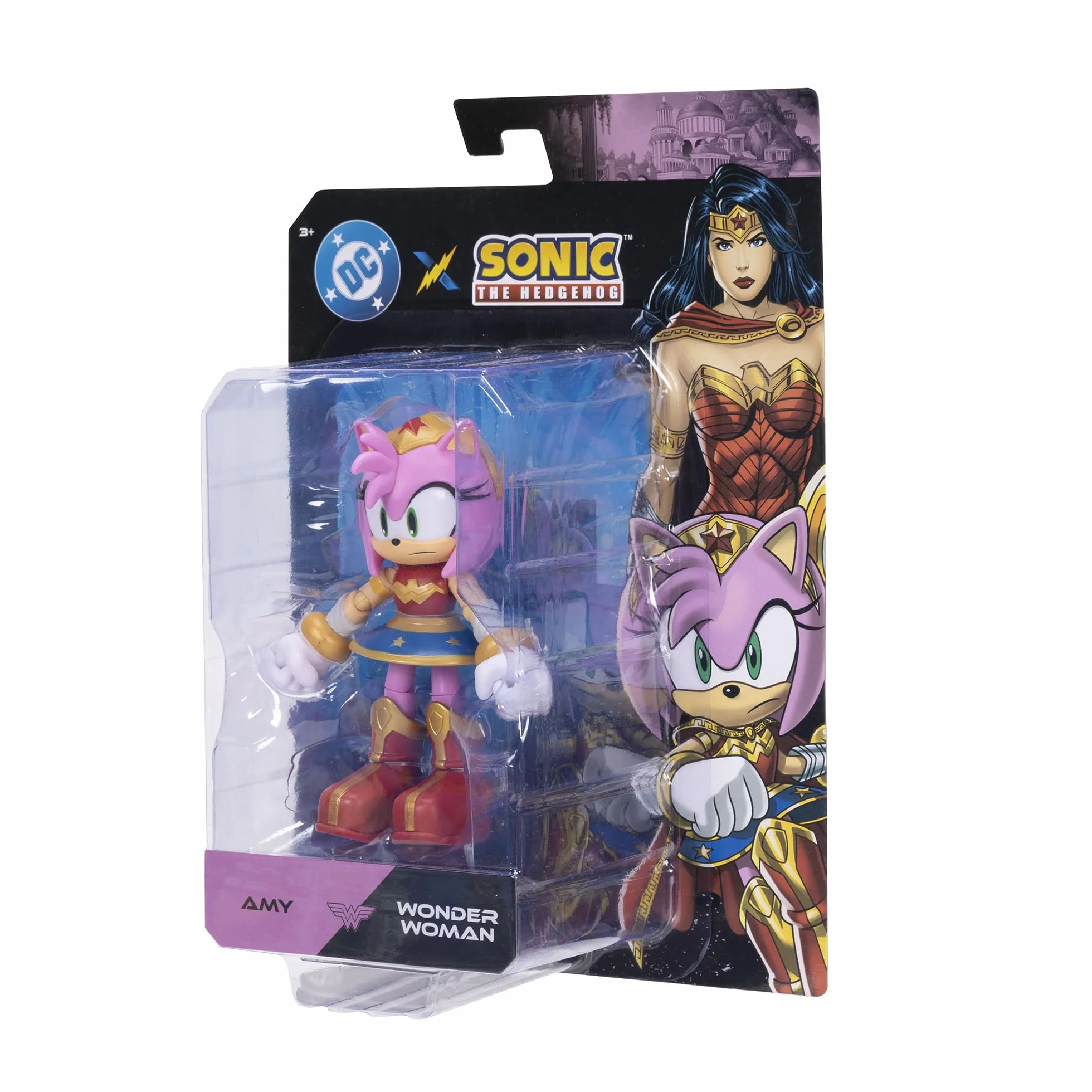 DC x Sonic Amy jako Wonder Woman, figurka 5" / 13 cm, oficjalna licencja Jakks Pacific, niezwykle szczegółowa i wyprofilowana konstrukcja, opakowanie kolekcjonerskie