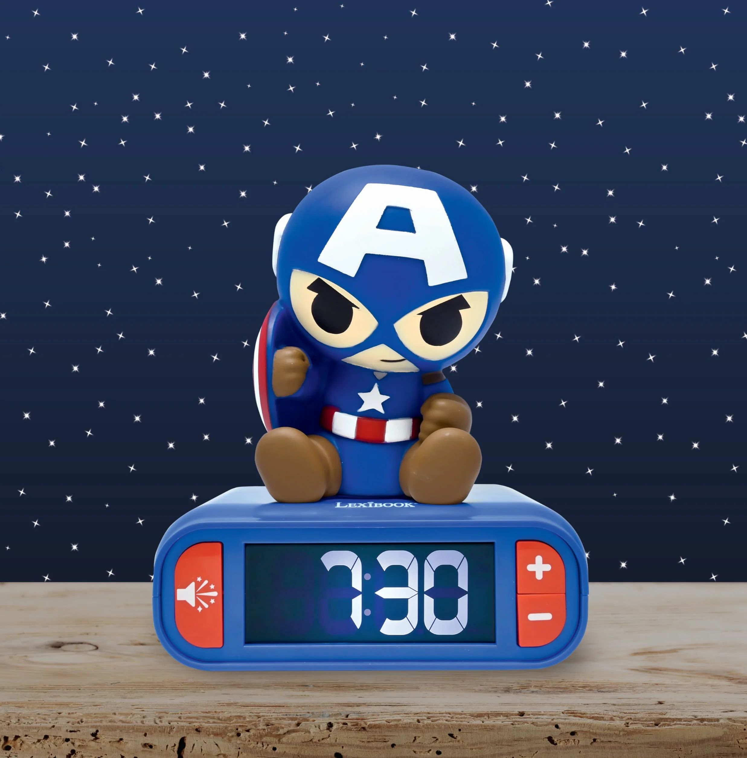 Lexibook Marvel Avengers Budzik z Lampką Nocną Dźwięki i Melodie Podświetlany Ekran LCD Snooze RL800AV1