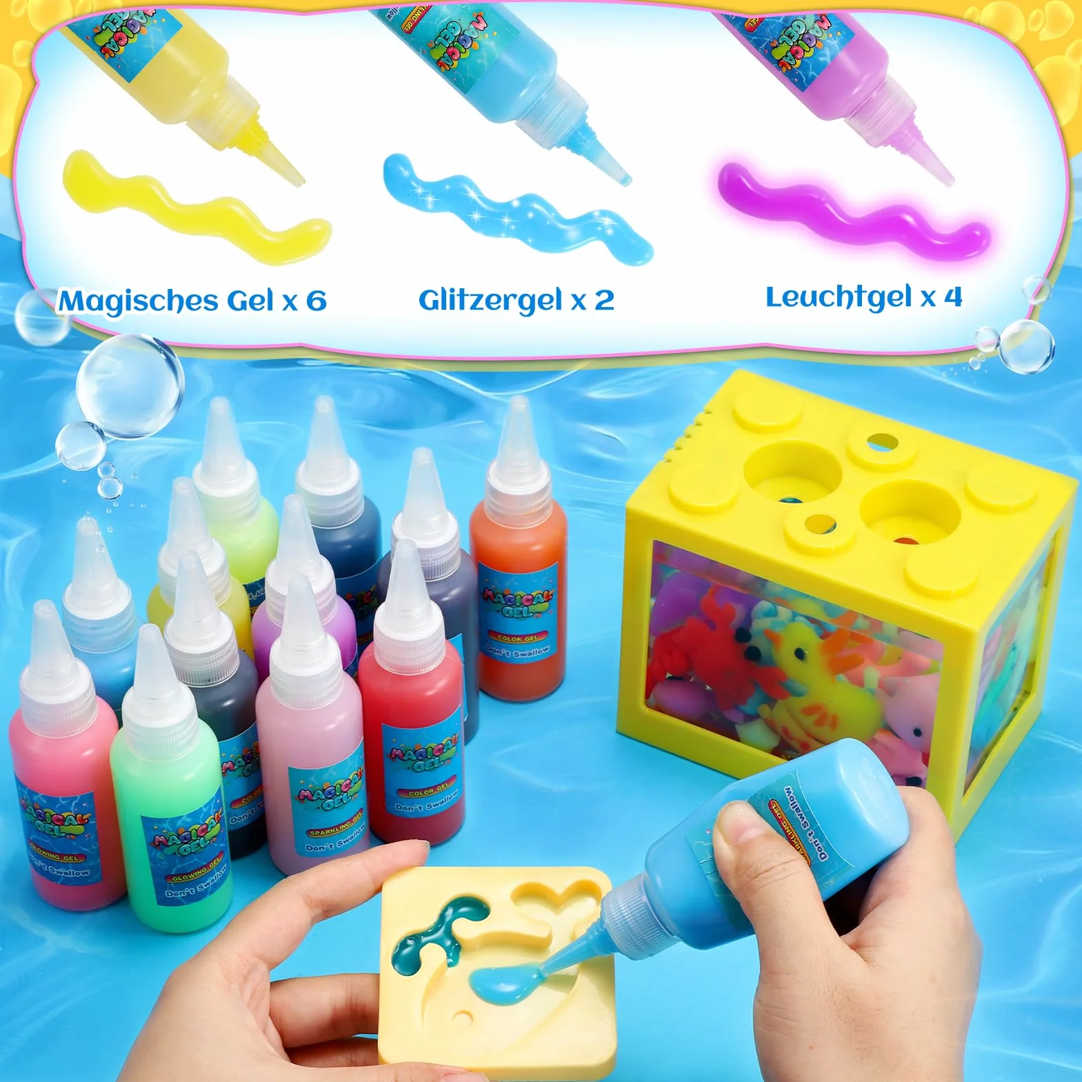 Magical Water Elf Kit – zestaw żelu wodnego dla dzieci, 10 kolorów, wodny żel wróżkowy, z 12 formami zwierząt morskich, zestaw do przygotowywania dla dzieci w wieku 4, 5, 6, 7, 8 lat, 4 różne żele)