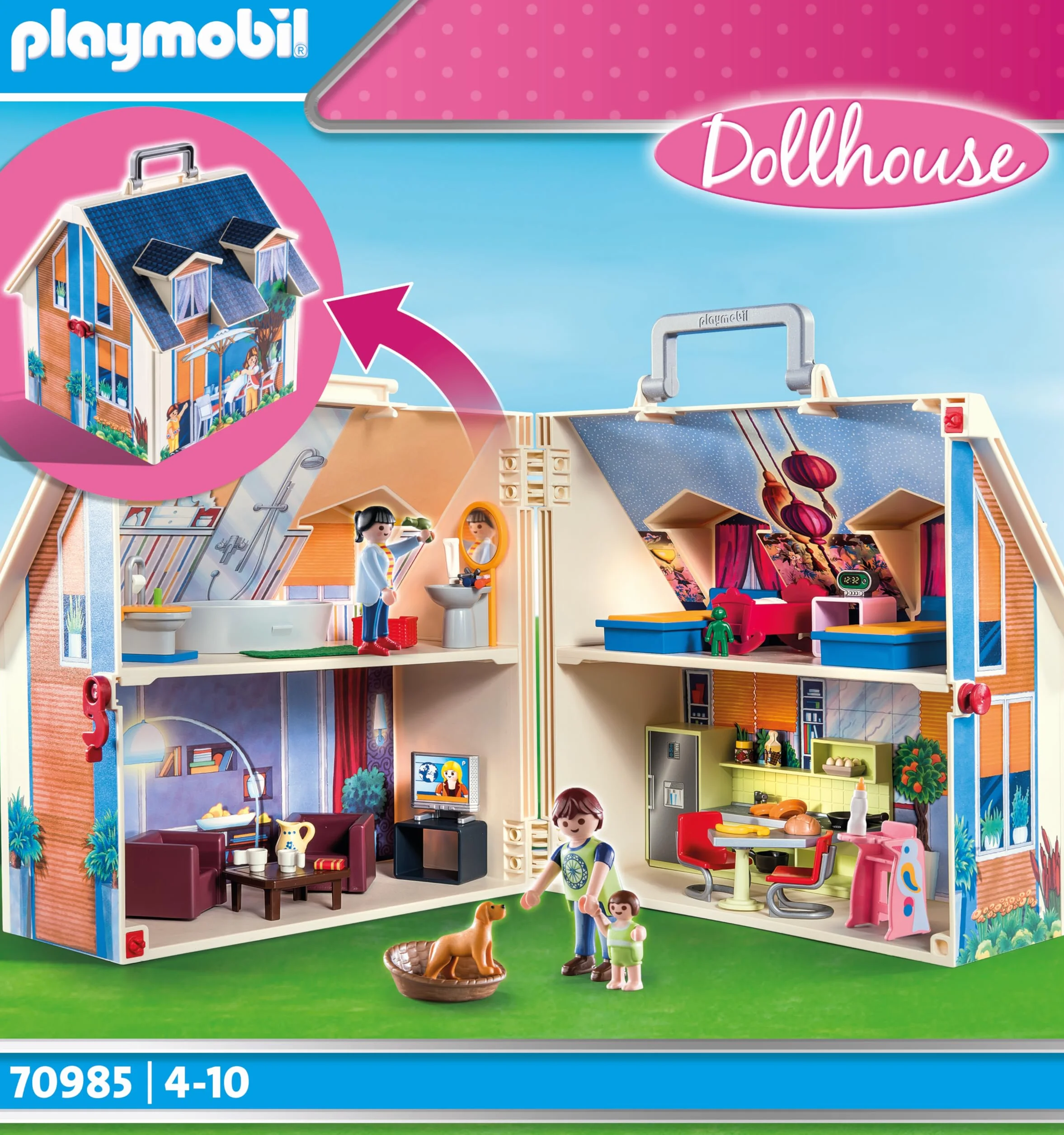 PLAYMOBIL Dollhouse 70985 Przenośny domek dla lalek, do złożenia i zabrania ze sobą, z wieloma dodatkami, od 4 lat