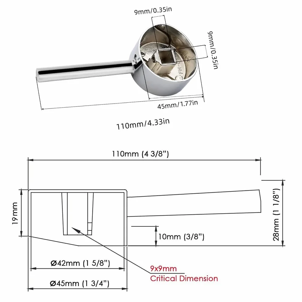 Dźwignia uchwytu kranu z przyciskiem w kolorze gorącym i zimnym do baterii z pojedynczym uchwytem z wkładem 35 mm - uniwersalny zapasowy metalowy uchwyt, polerowany chrom