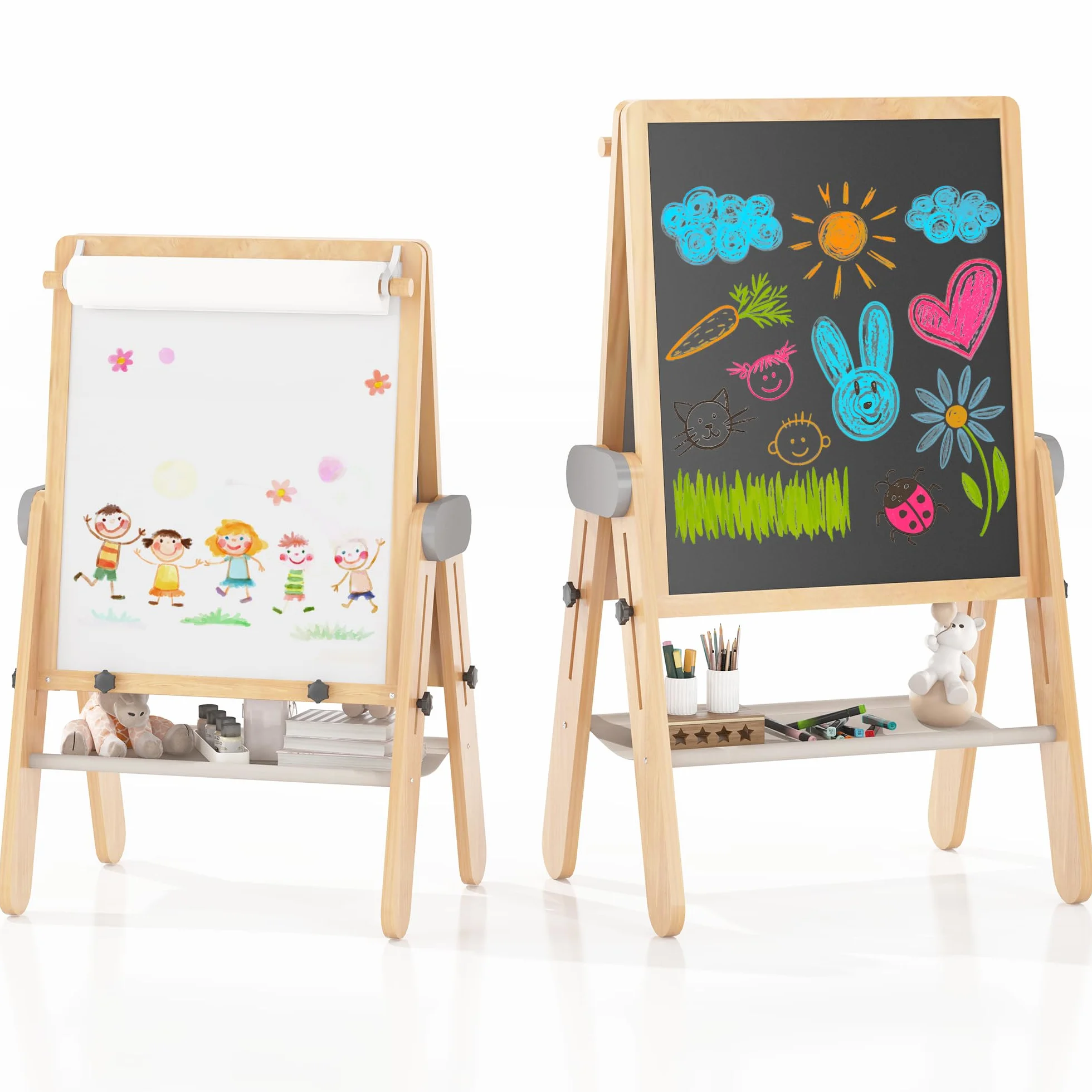 BanaSuper Tablica dla dzieci, regulowana wysokość sztaluga malarska, kreatywna tablica do zabawy dla dzieci, 55 x 65 cm dwustronna podpórka z magnesem i białym