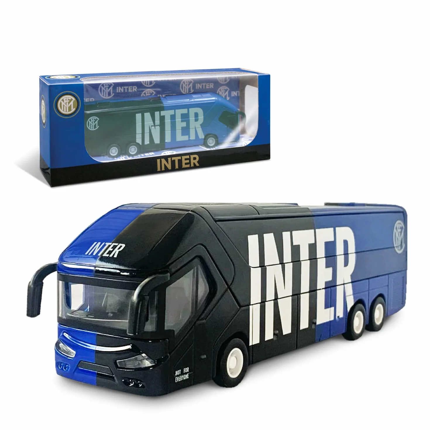 Mondo Motors - Pullman F.C. International Milano - Zabawkowy model - Bus z tylnym sprzęgłem wyciągowym - Kolor czarny jasnoniebieski - 51214