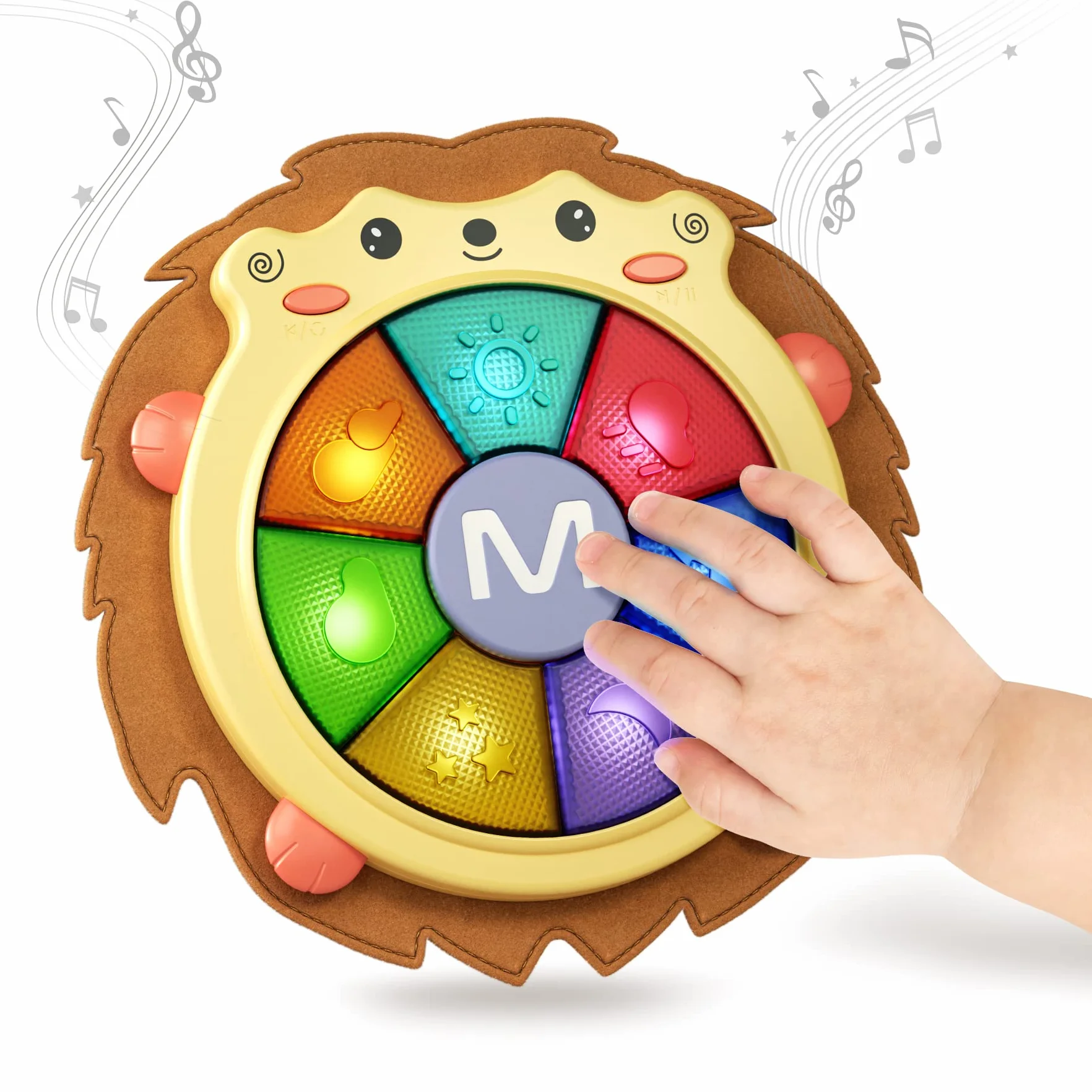 TUMAMA KIDS Muzyczna zabawka bębnowa dla niemowląt, zabawka z bębnem muzycznym z dźwiękiem i światłem, gra na instrumentach muzycznych, zabawki do aktywności sensorycznej (jeż)