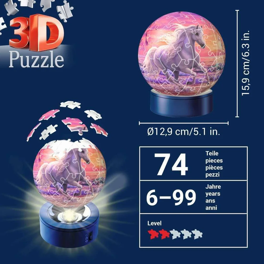3D Puzzle Nachtlicht Pferde am Strand: Erlebe Puzzeln in der 3. Dimension