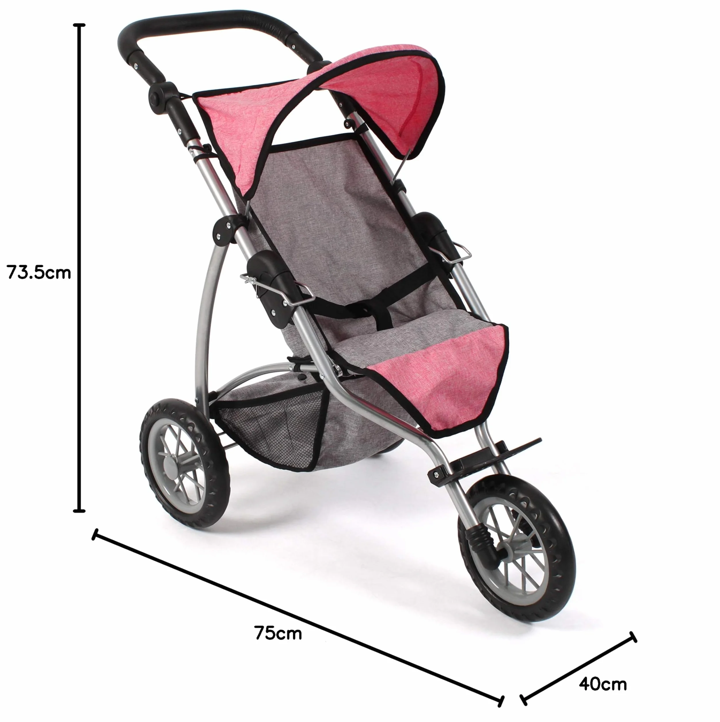 Bayer Chic 2000 - Wózek dla lalek Leon, jogging Buggy, dla dzieci w wieku od 4 do 8 lat, melanż, szary, różowy, 75 x 40 x 73,5 cm