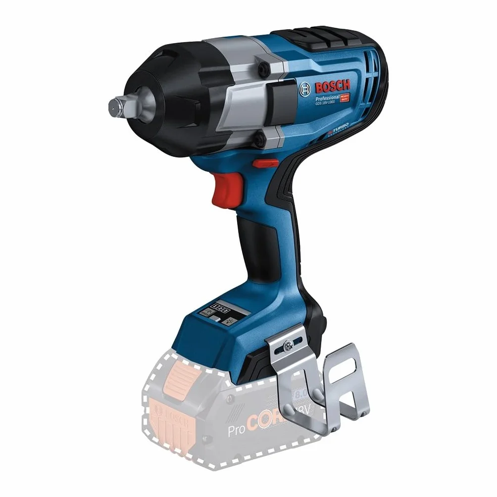 Bosch Professional system 18V: akumulatorowy klucz udarowy BITURBO GDS 18V-1000 (maksymalny moment obrotowy 1 000 Nm, moment zrywający 1 600 Nm)
