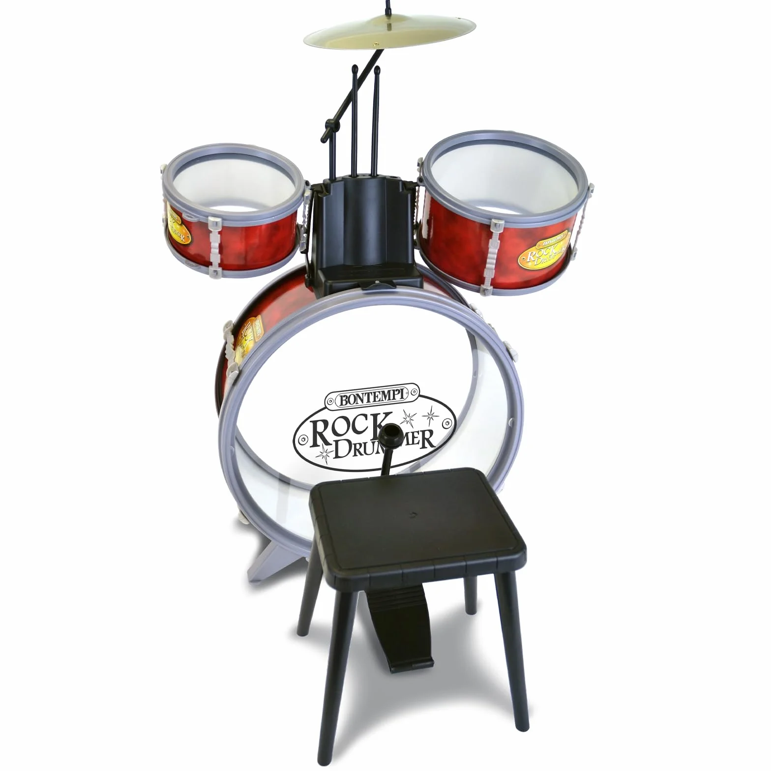 Bontempi | BeatMaster - Perkusja dla dzieci z realistycznymi dźwiękami i mnóstwem zabawy, czerwono-przezroczysta, 500x500x680 mm