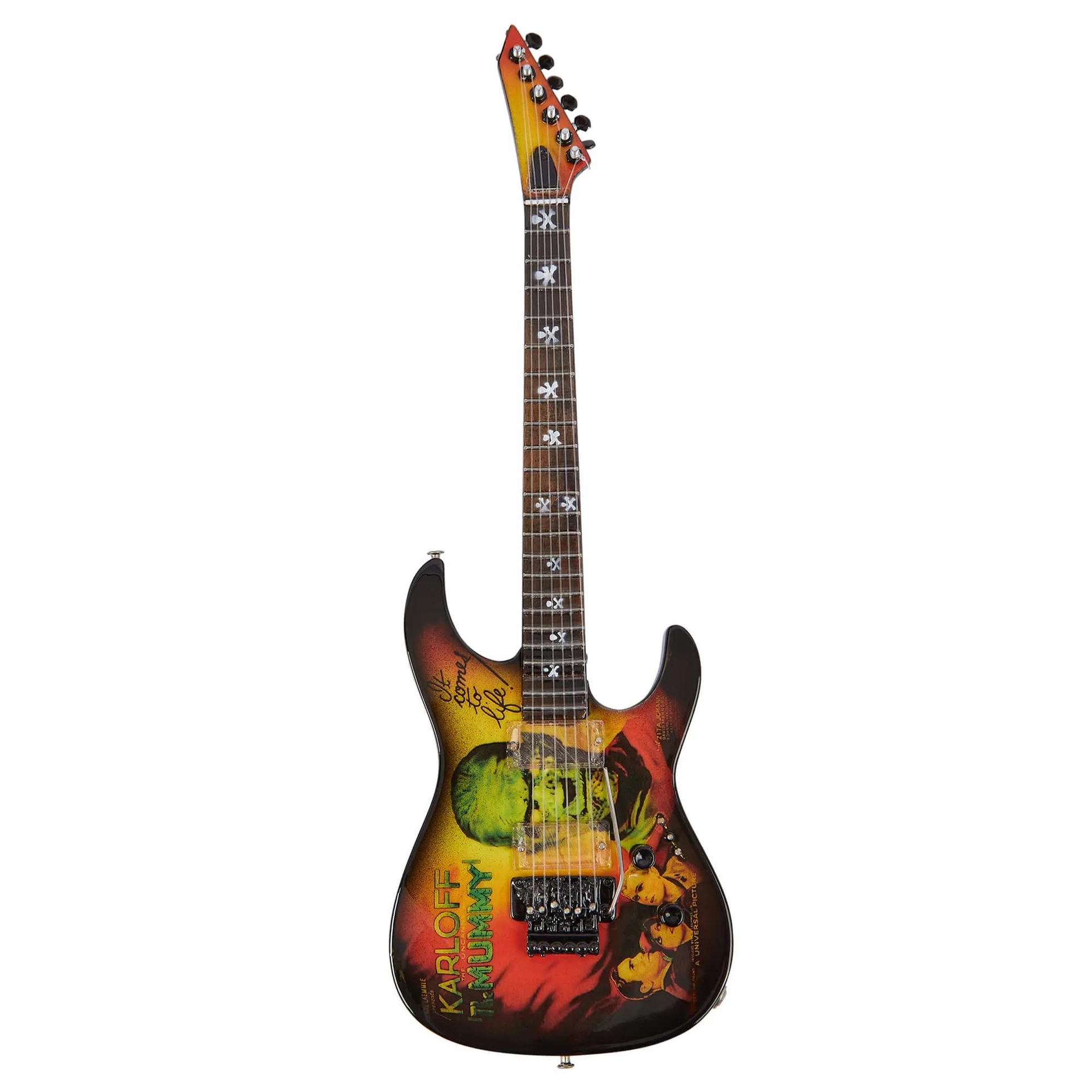 Axman Kirk Hammett Miniaturowa replika gitary - Prezenty muzyczne - Ręcznie robiona ozdobna skala 1/4 - Pudełko prezentacyjne, plakietka z imieniem i miniaturowy uchwyt na gitarę w zestawie