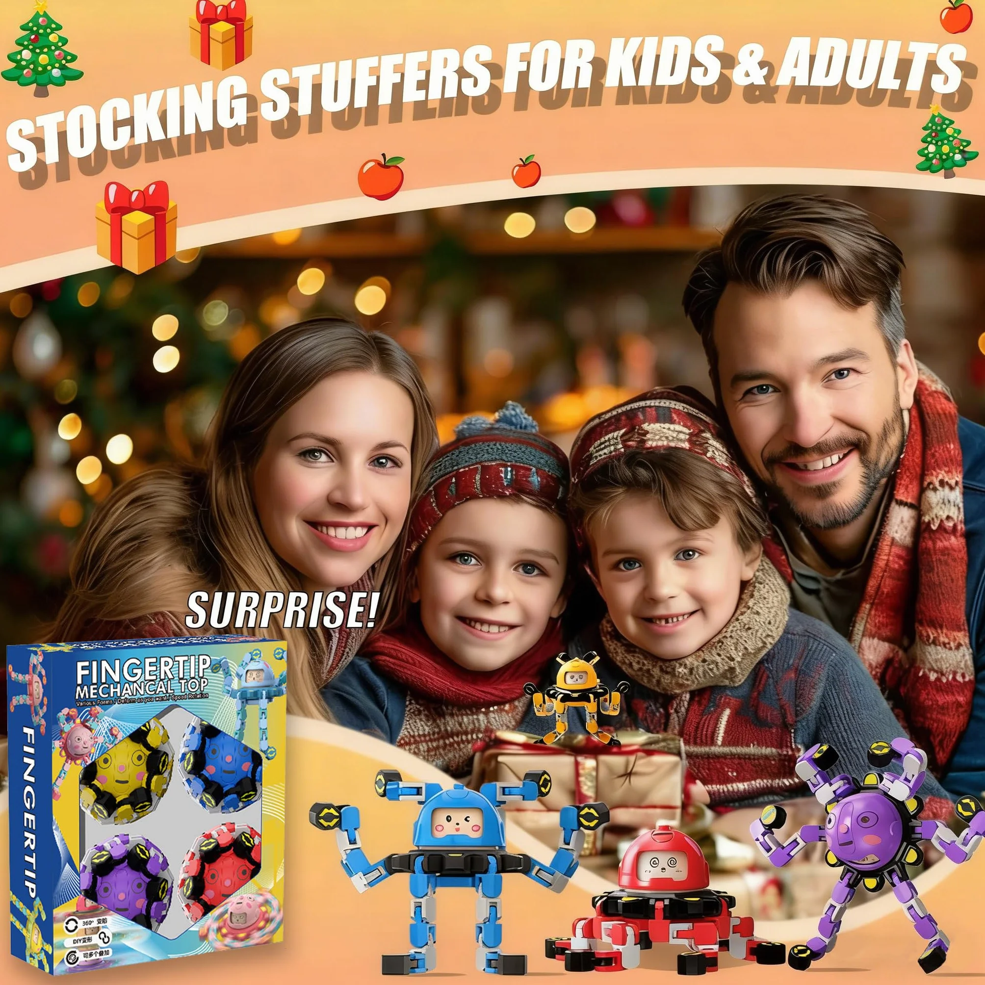 Felly Fidget Gry Spinner 4 sztuki, Przekształcający się Robot Fingertip, Zabawki antystresowe dla dorosłych, zabawki sensoryczne dla ADHD Autyzm lęk, śmieszne DIY żyroskop, kreatywny prezent biurowy