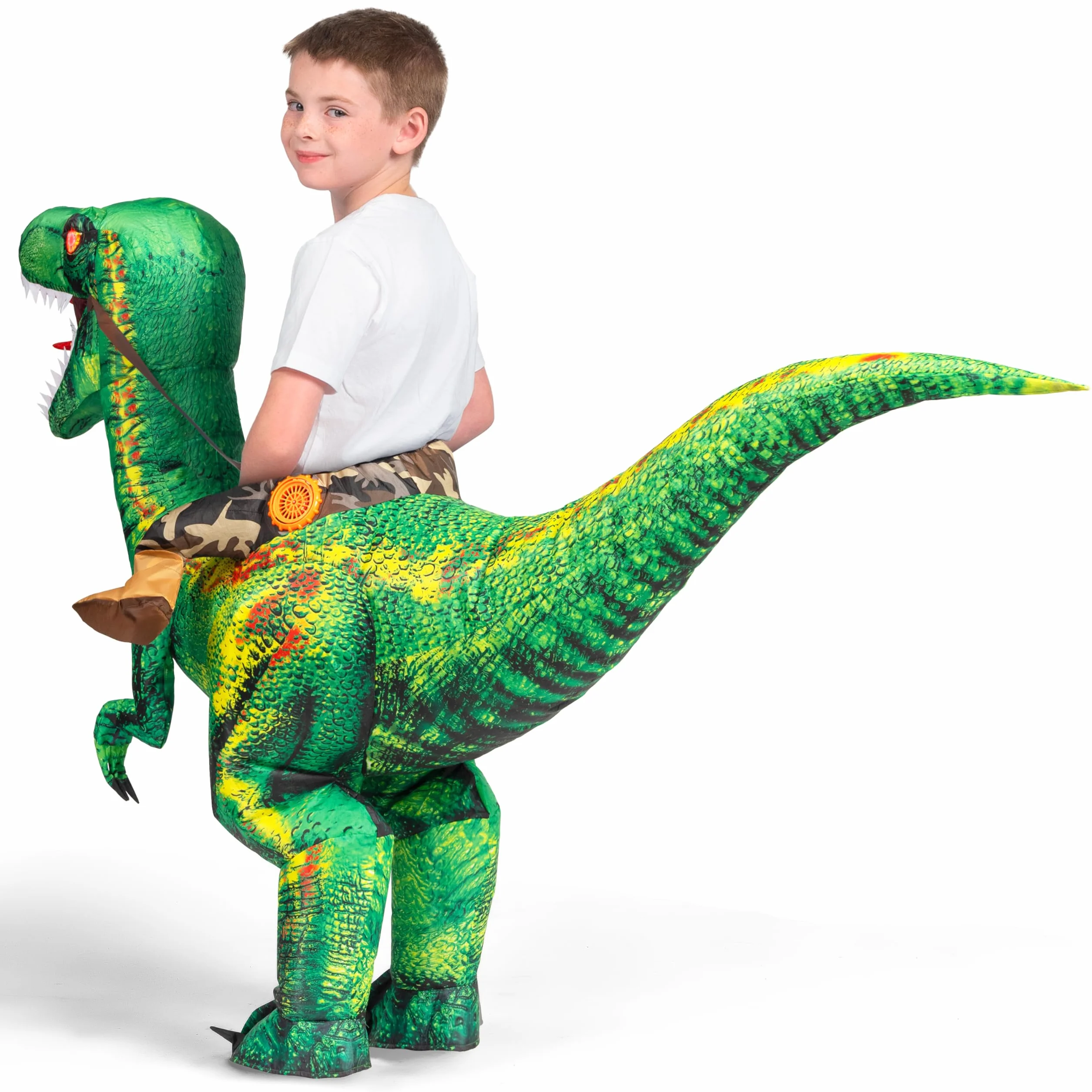 Spooktacular Creations Nadmuchiwany kostium dla dzieci, Halloween Raptor, LED Eyes Ride Raptor Dinozaur wysadzany na imprezę halloweenową