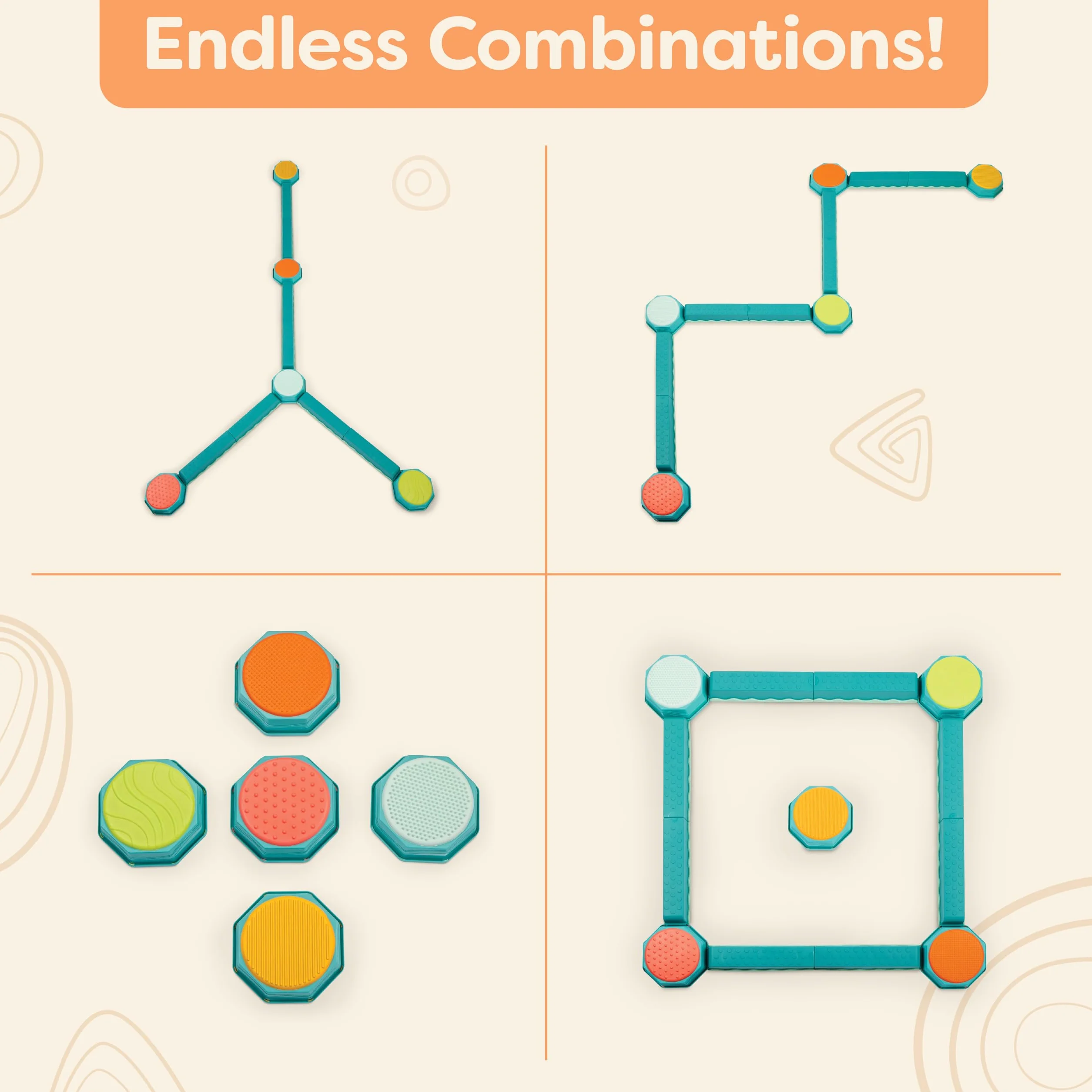 B. toys Beam Interlocking Balancing 5 Sensory Pads & 8 Beams – Active Play for Maluch, Kids - 3 Years + - Balance & Build Set, Multicolor, BX2482DC1Z