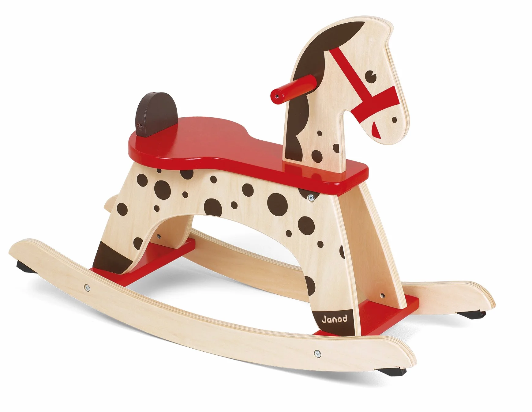 Janod - Caramel Wooden Rocking Horse - Toddler Toy - Learning Balance - For children from the Age of 1, J05984, Brown and Red