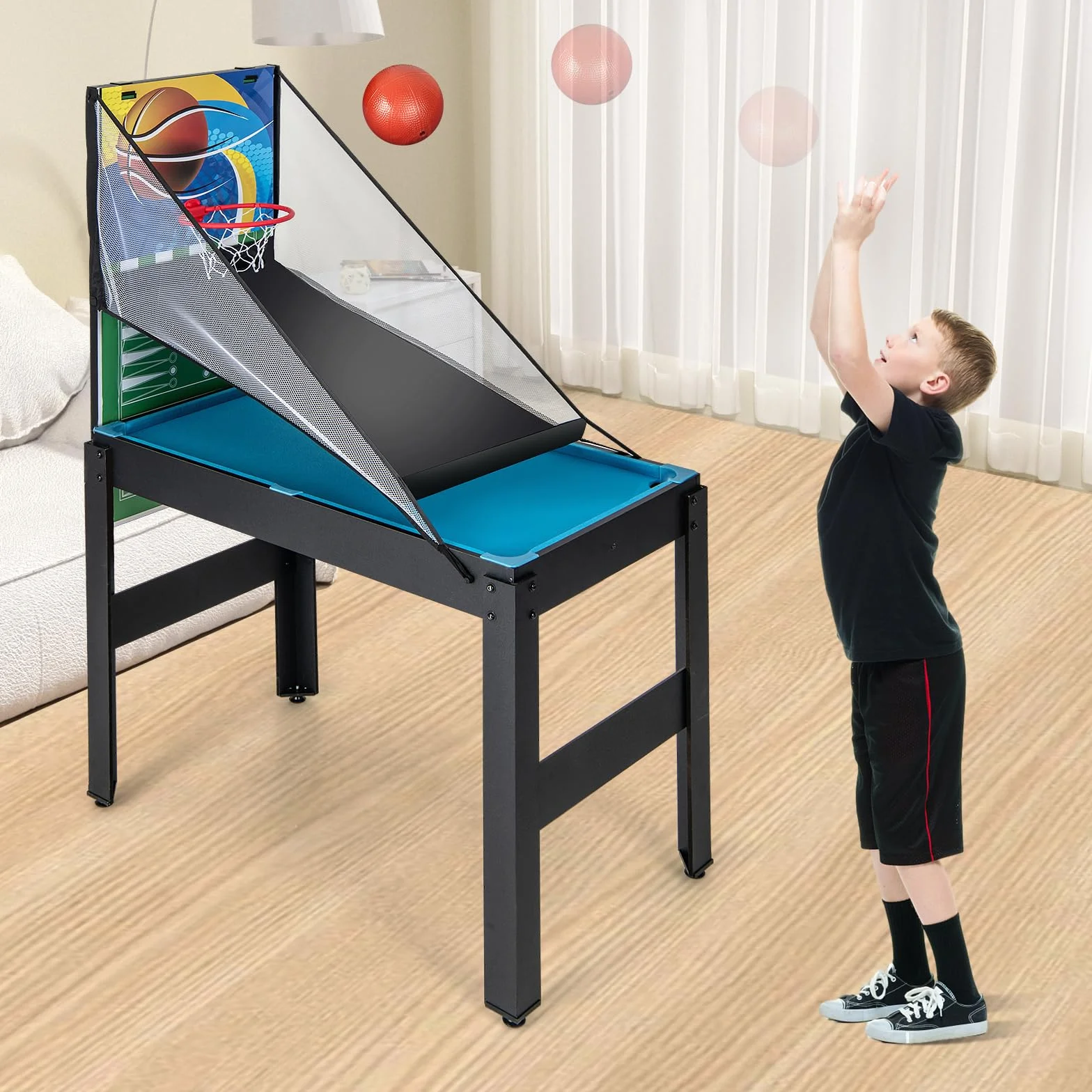 COSTWAY Zestaw stołowy 14 w 1, wielofunkcyjny, z piłkarzykami, hokejem, bilardem, tenisem stołowym, kręgielnim, shuffleboardem, szachami, kobietami i backgammonami, stół kombi dla dzieci i dorosłych