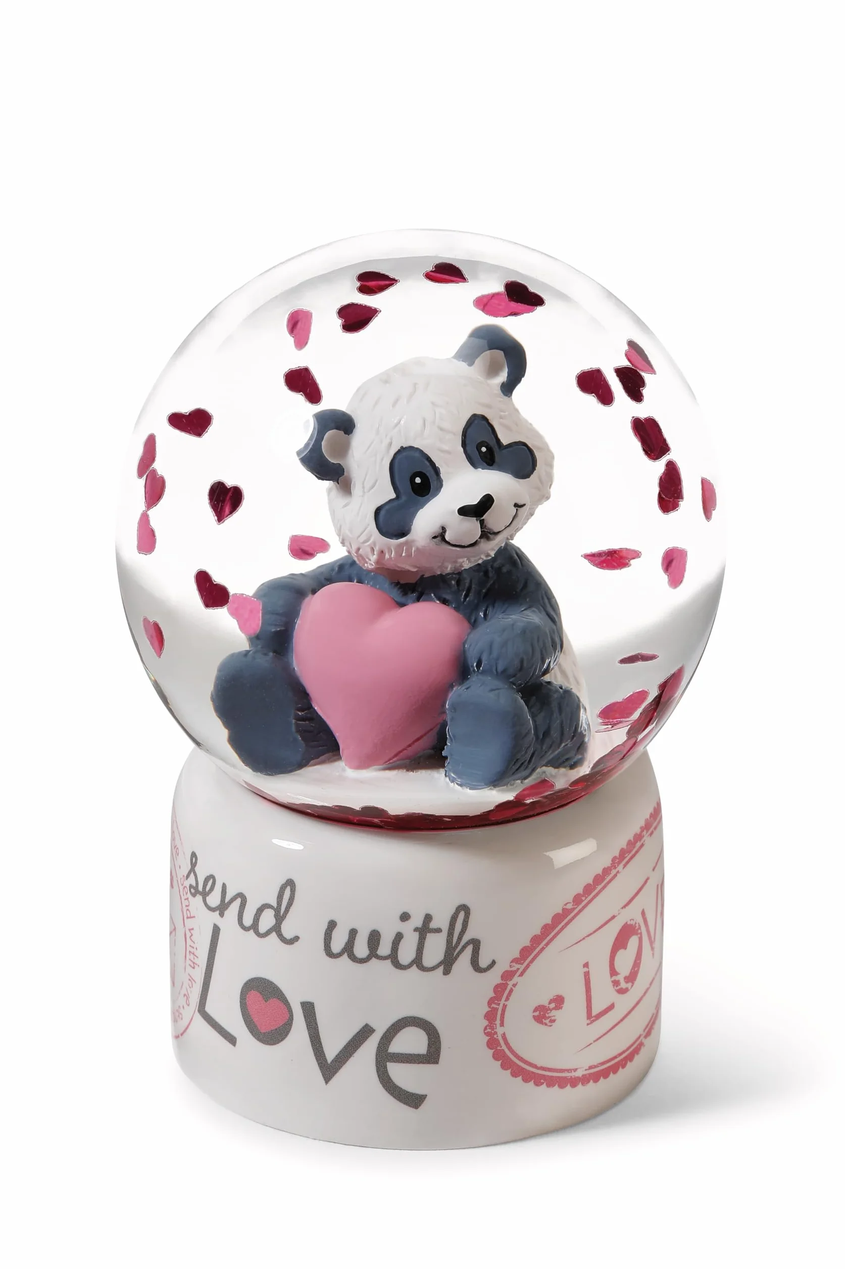 NICI Love 62631 Kula śnieżna z pandą, szklana dekoracja z brokatem, 6,5 cm, biała